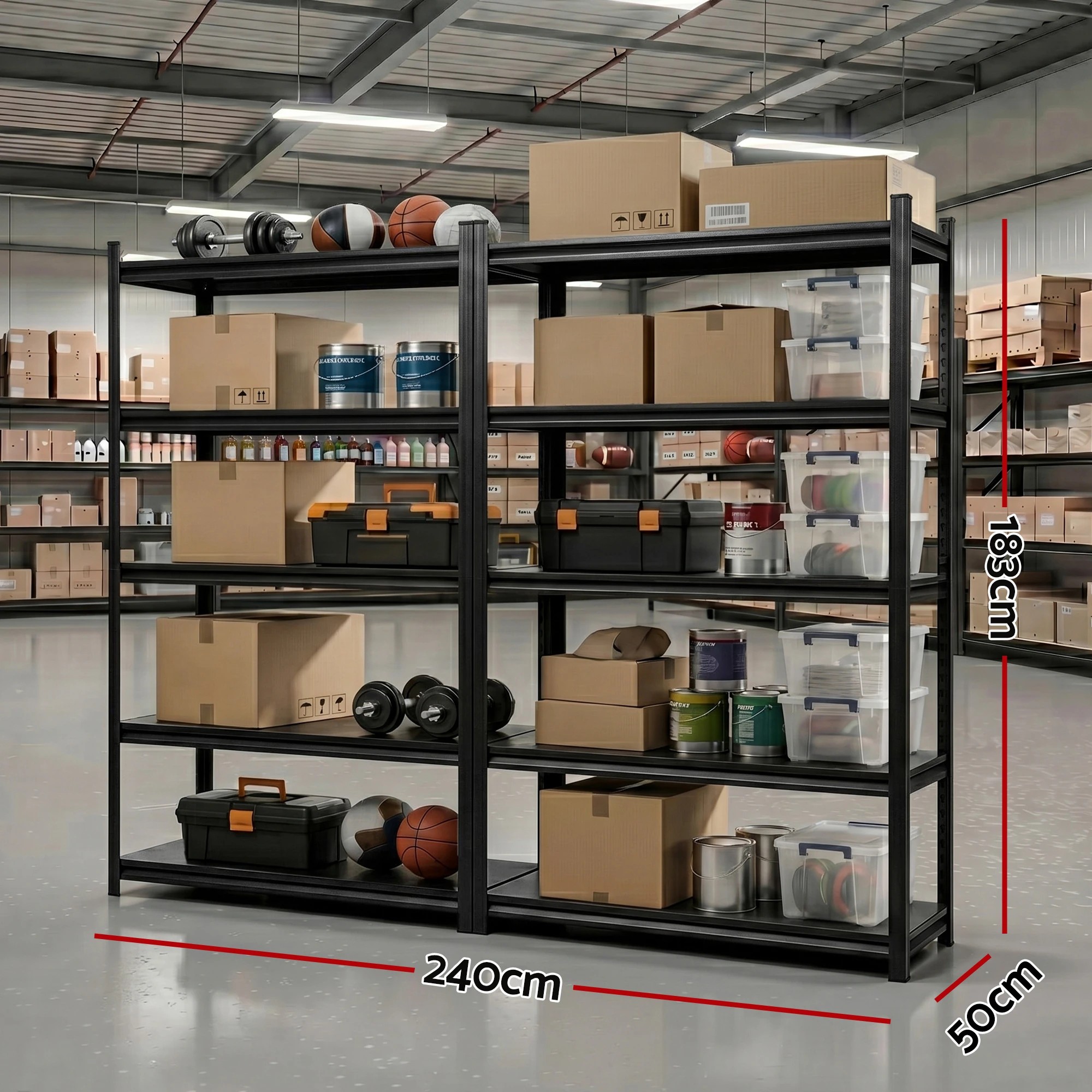 2 Giantz Garage Shelving 2.4X1.8m Warehouse Rack Storage Shelves Workshop Racks Steel - Black, 2 of 8