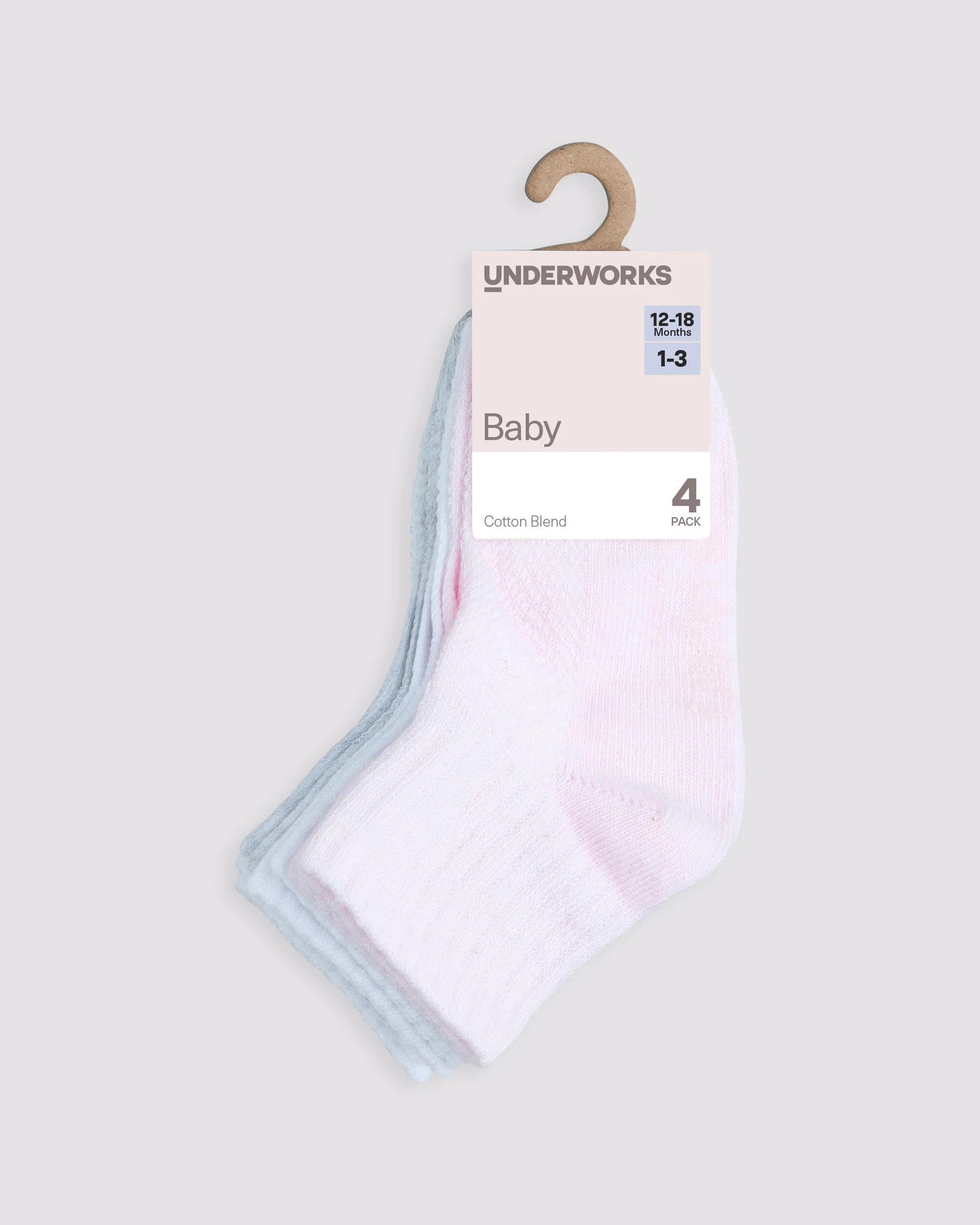 2 Underworks Cotton Blend 4 Pack Baby Ribbed Crew Socks PASTEL VARIETIES, 2 of 2