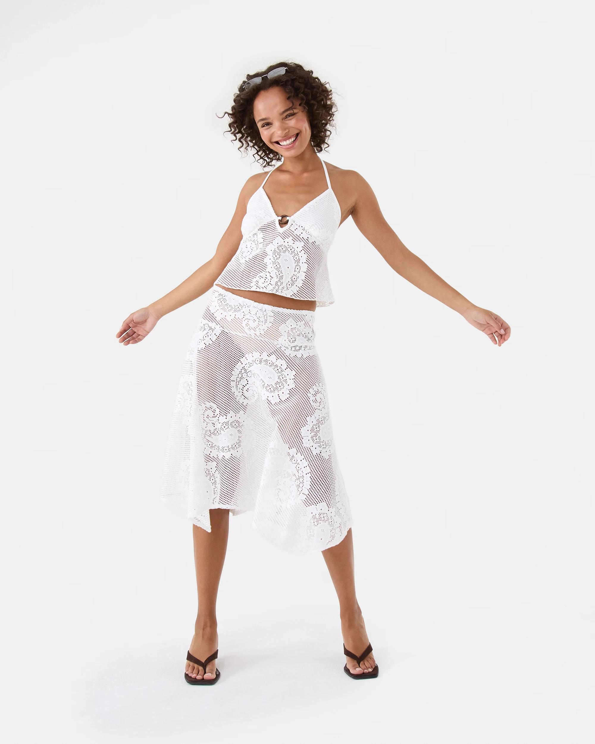 2 Sleeveless Jacquard Lace Top White, 2 of 10