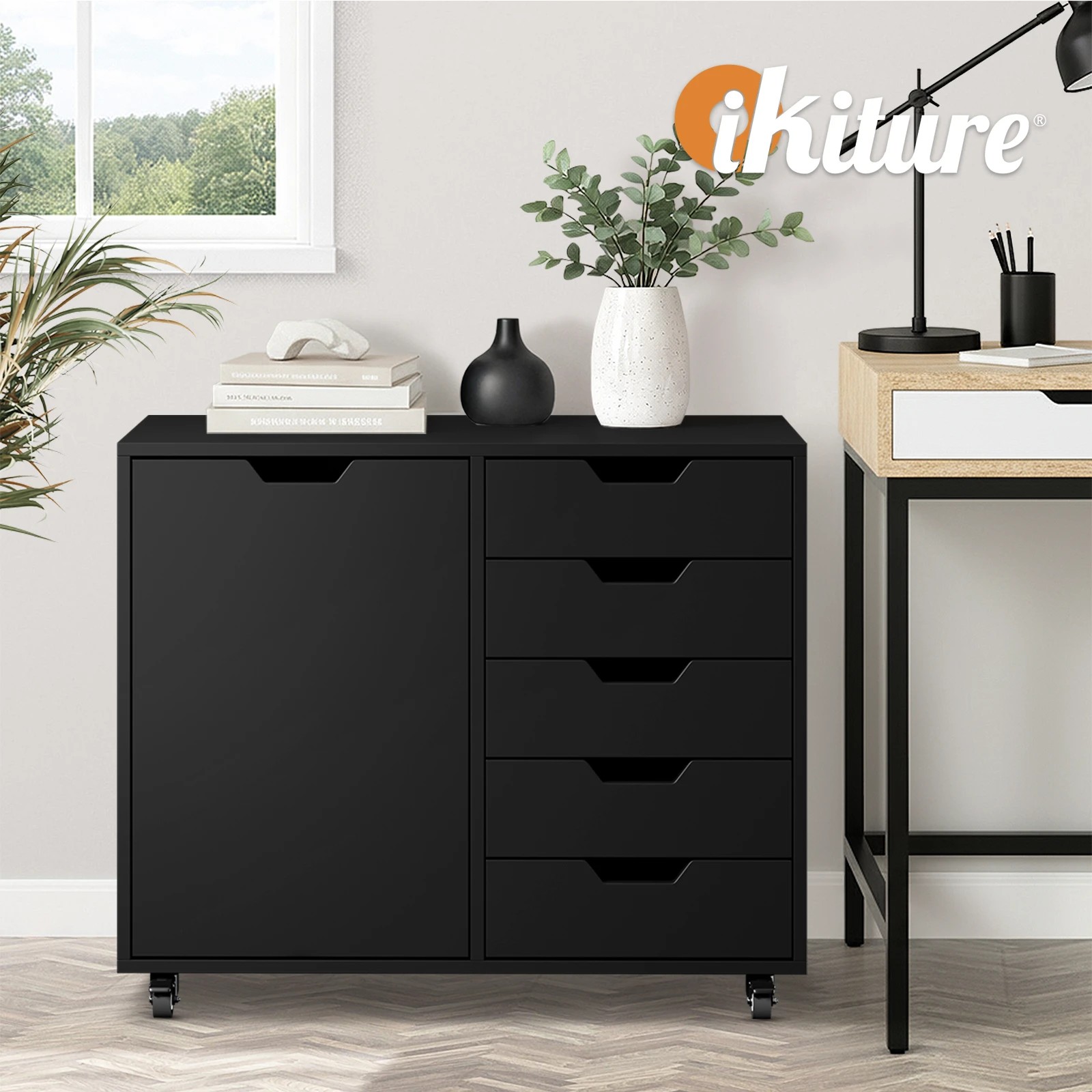 5 Oikiture Filing Cabinet 1 Door 5 Drawer Mobile Office Storage Cabinet - Black, 5 of 8