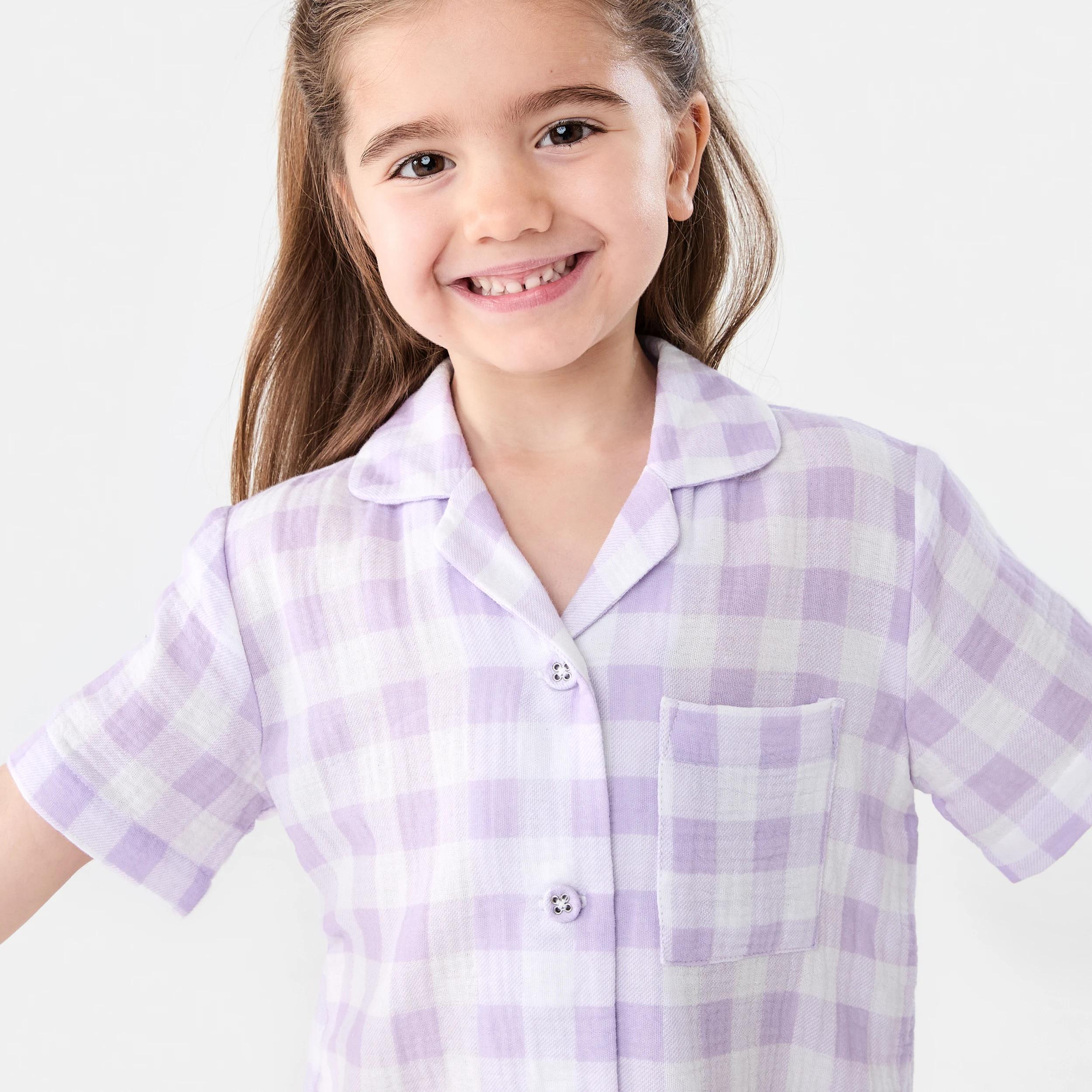 3 Short Sleeve Woven Pyjama Set PURPLE CHECK, 3 of 8