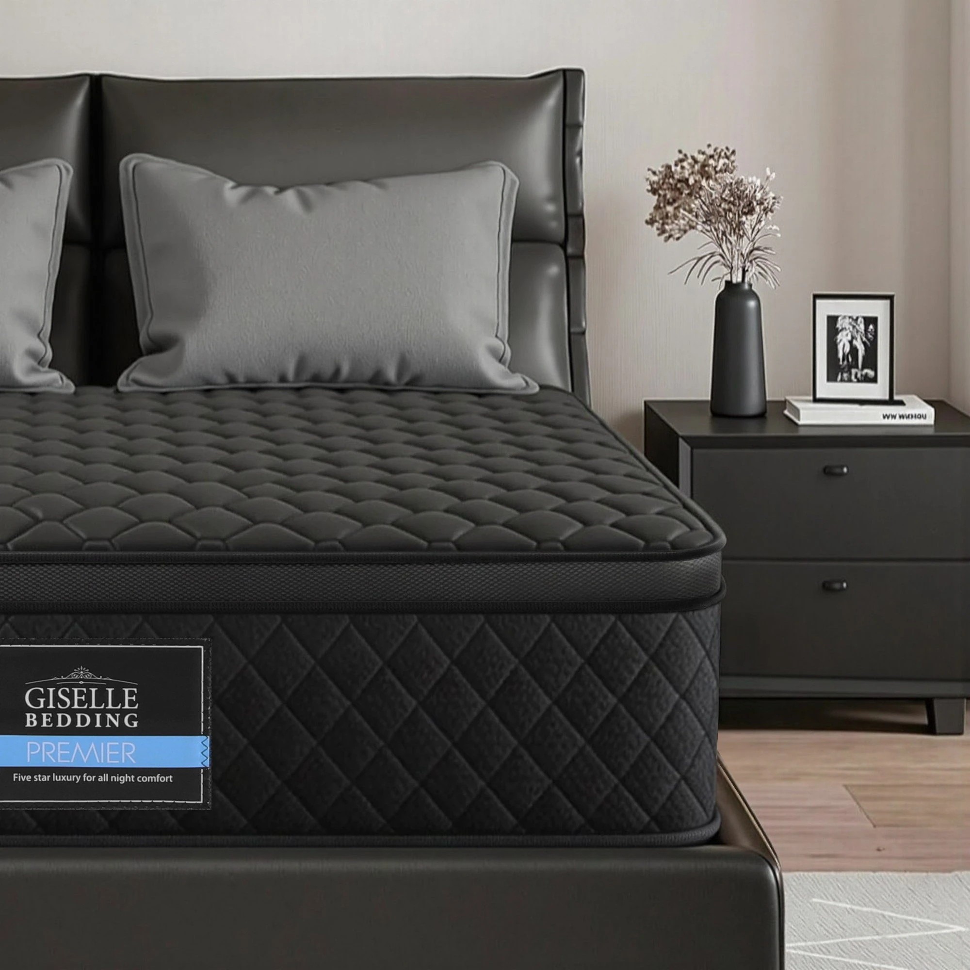 8 Giselle Bedding King Mattress 34cm Euro Top with 5-Zone Pocket Spring Support - King Bed - Black, 8 of 8