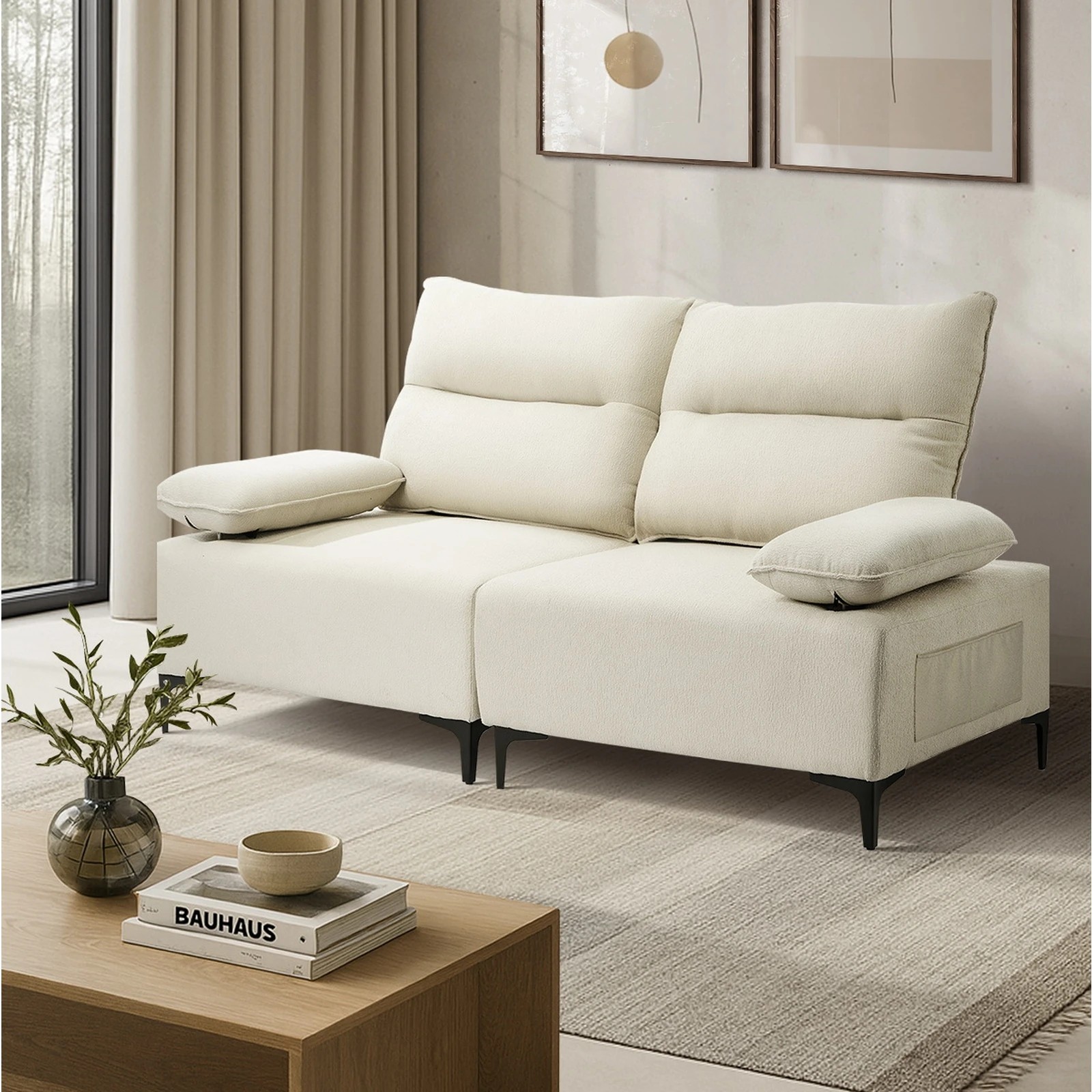 4 Oikiture 2 Seater Love Seat Couch Sofa Chair - Beige, 4 of 10