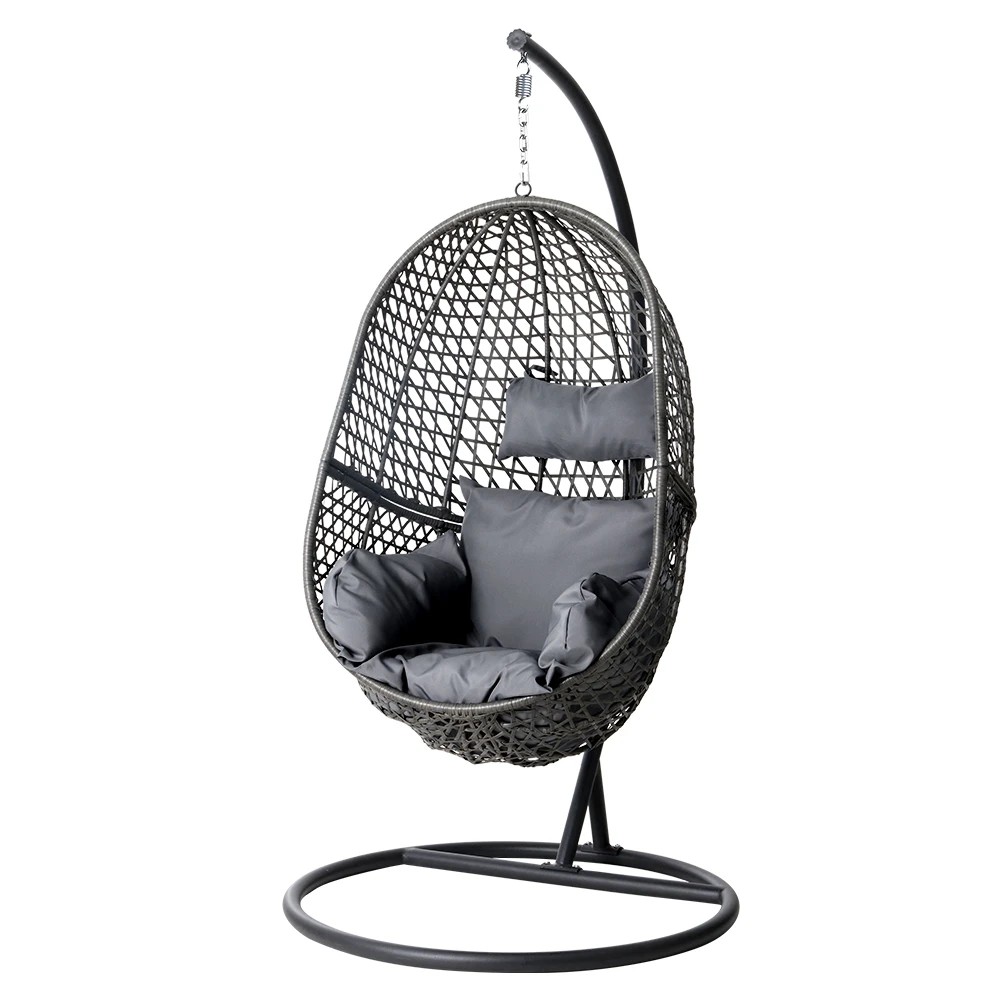 1 Gardeon Outdoor Egg Swing Chair Wicker Rattan Furniture Pod Stand Cushion - Black, 1 of 5