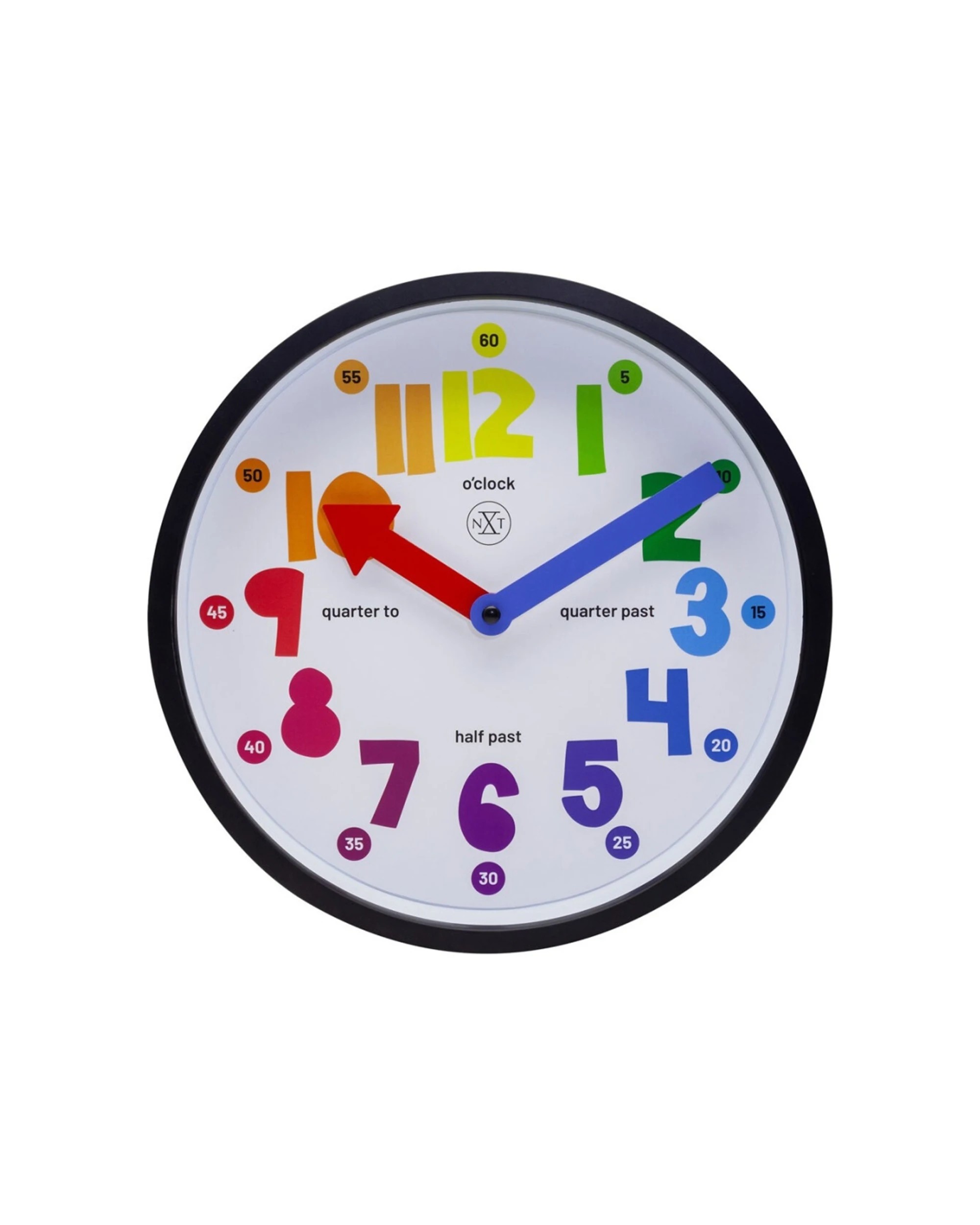 1 NeXtime 26cm Silent Movement Kids Wall Clock Learn The Time - Black, 1 of 6