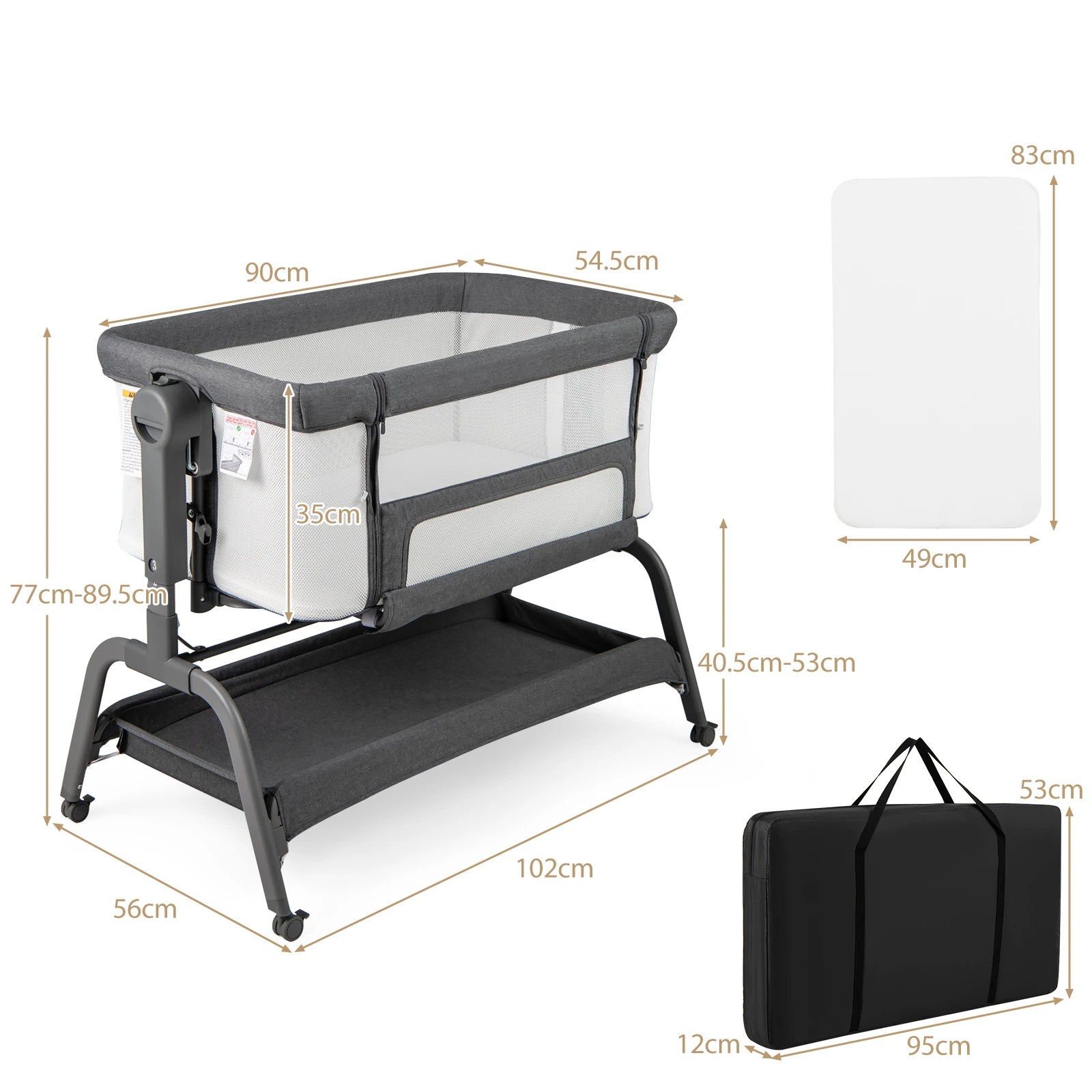 2 Costway 4-in-1 Baby Cot Bed Mobile Bedside Sleeper - Black, 2 of 6