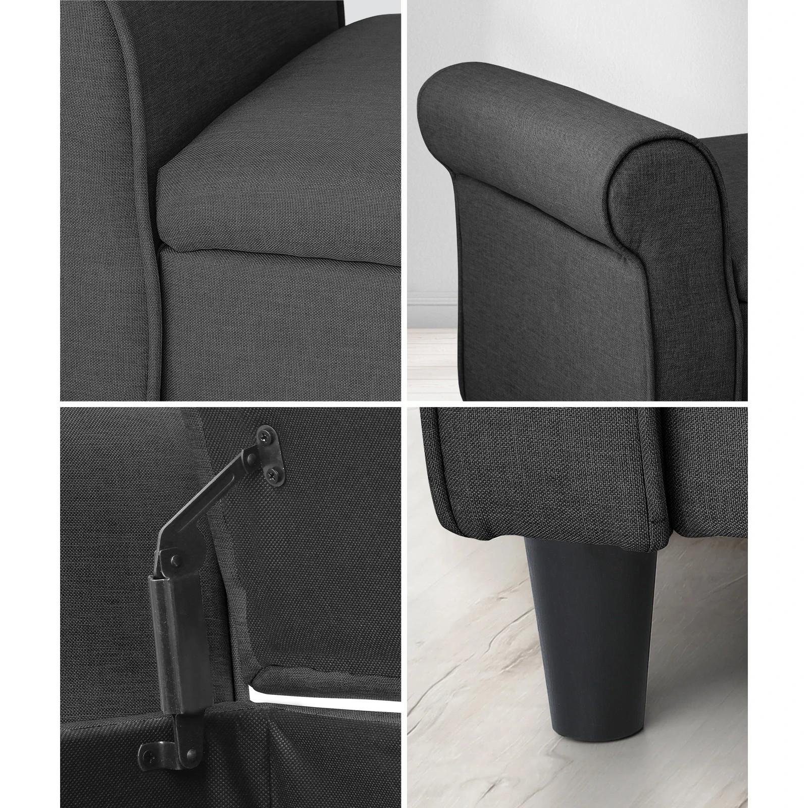 8 Oikiture Storage Ottoman Blanket Box Linen Fabric Arm Foot Stool Couch
 - Grey, 8 of 10