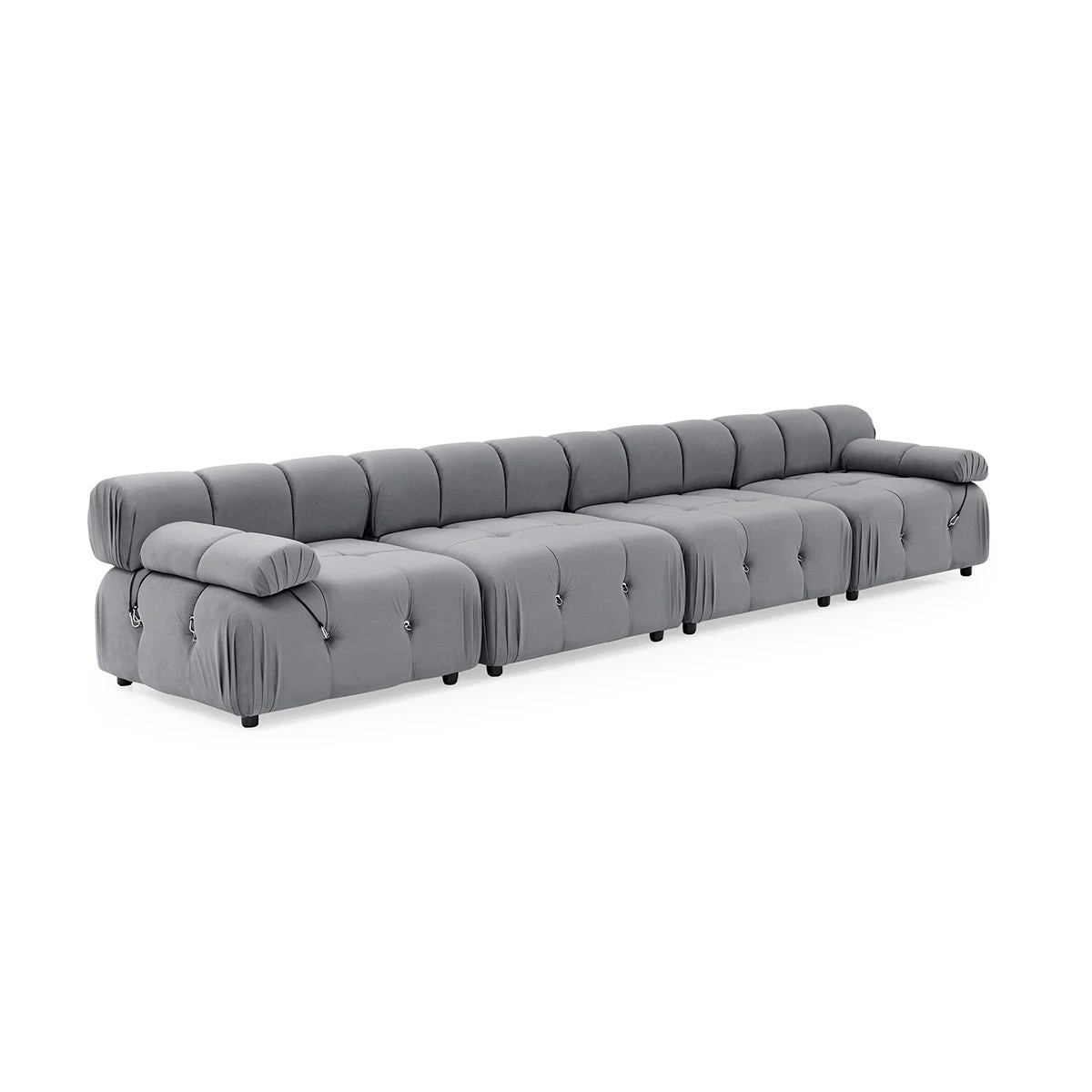 1 Foret 4 Seater Sofa Modular Arm Tufted Velvet Lounge Couch Chaise Light Grey, 1 of 9