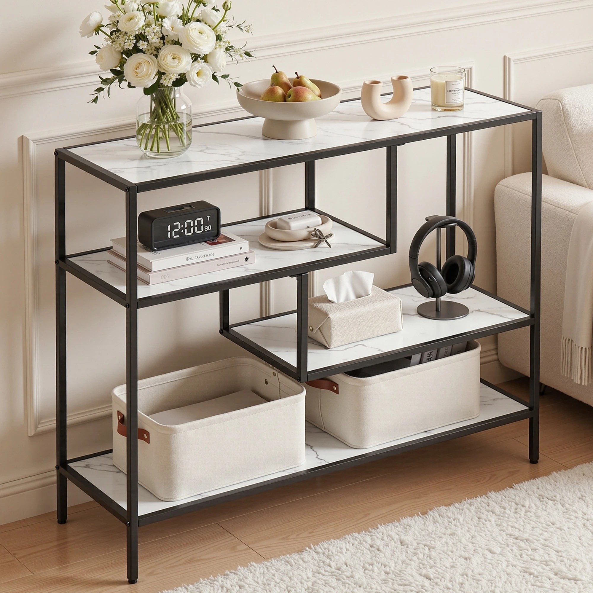 10 Artiss Console Table Entryway Hallway Marble Effect 4-Tier Storage Shelves - Black, 10 of 10