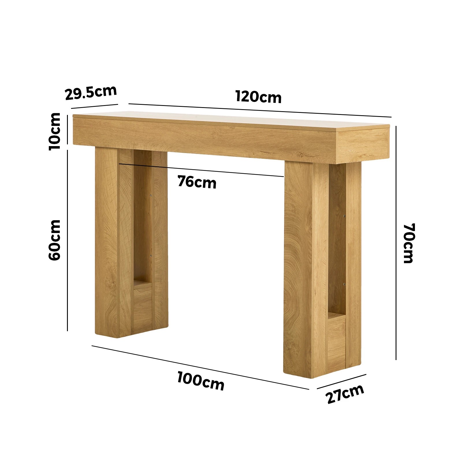 2 Oikiture Console Table Hallway Narrow Sofa Side Desk Storage Rack Behind - Natural, 2 of 7