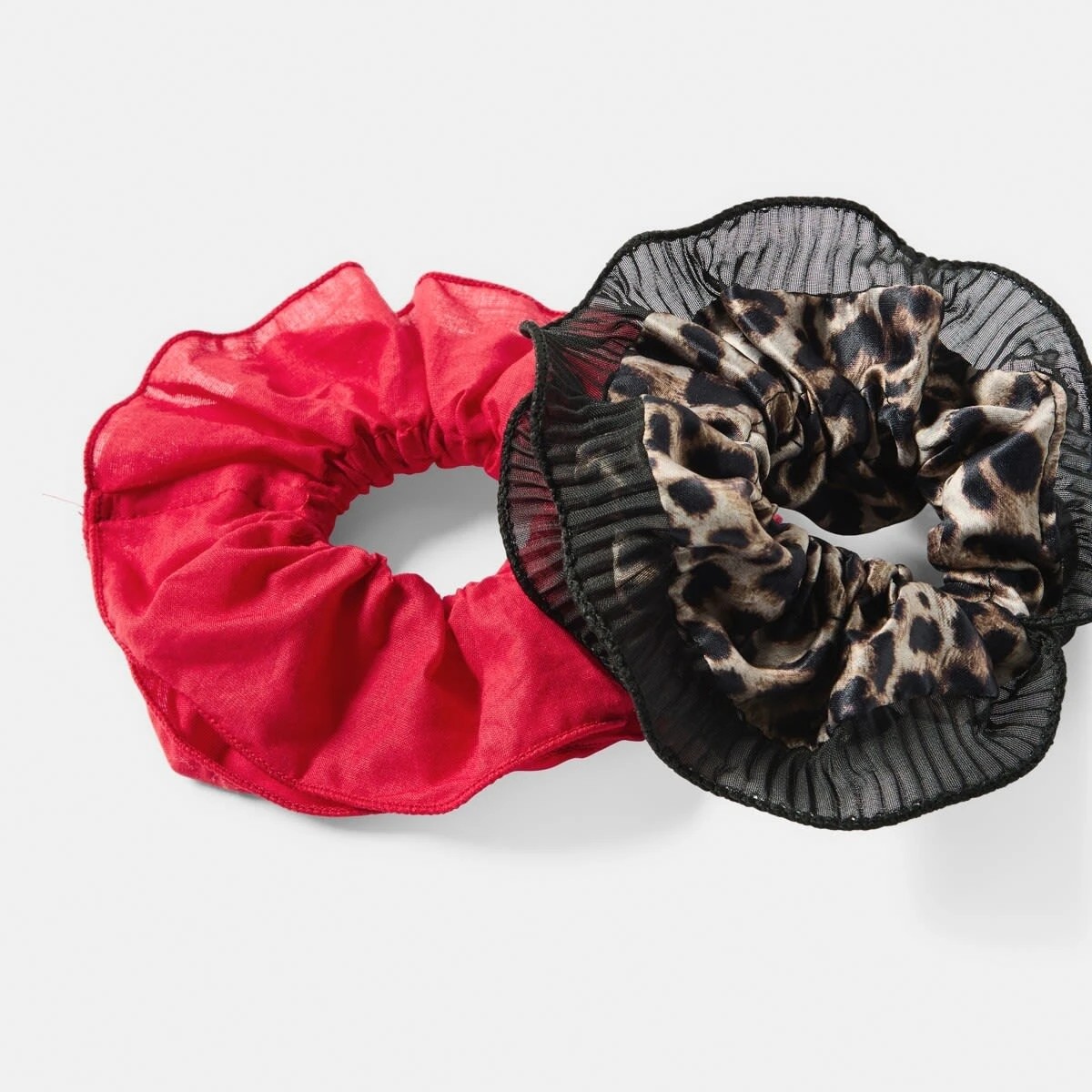 1 2 Pack Leopard Print Hair Scrunchies - Black and Red, 1 of 4