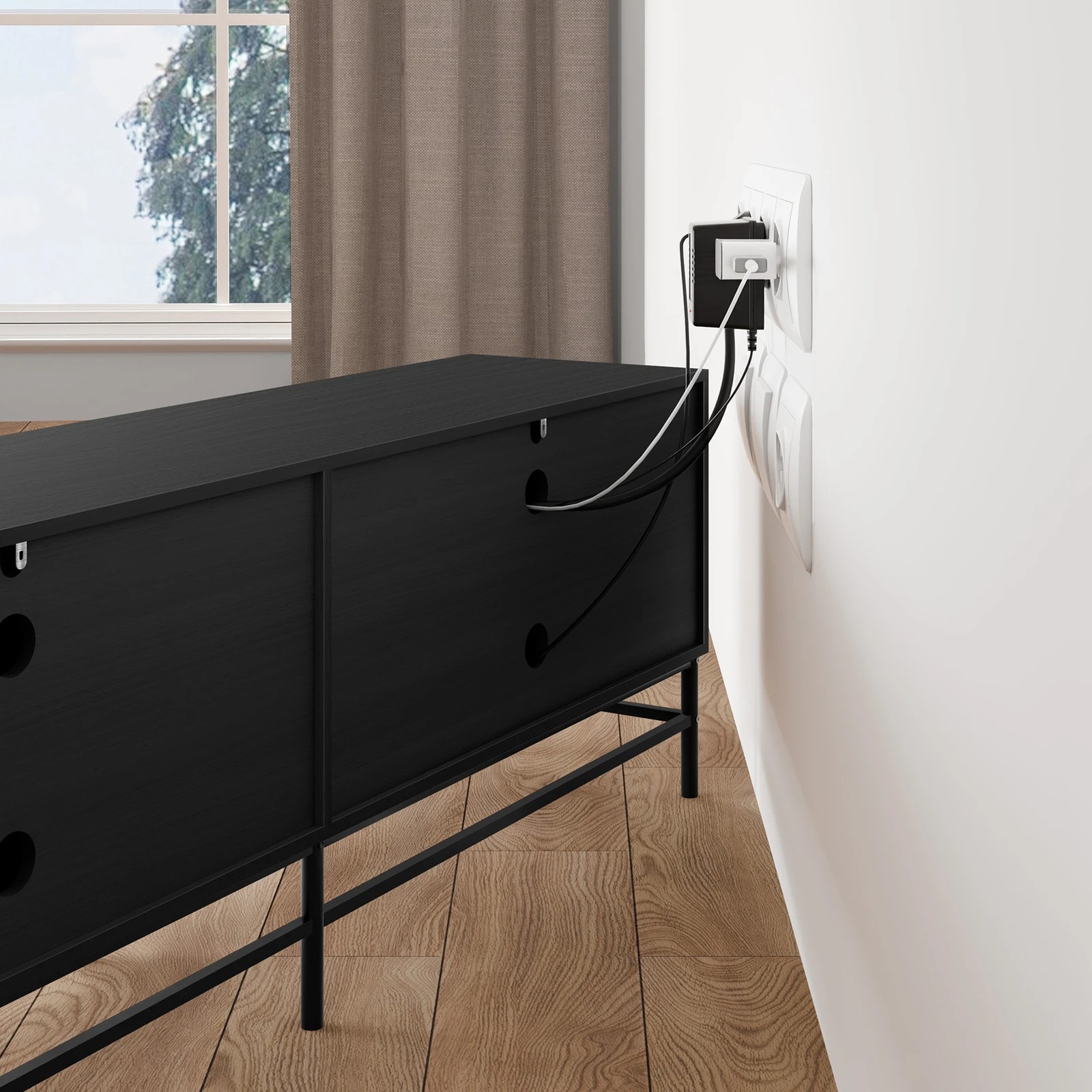 10 Alfordson Entertainment Unit 180cm TV Cabinet Stand Storage Doors Shelf - Black, 10 of 10