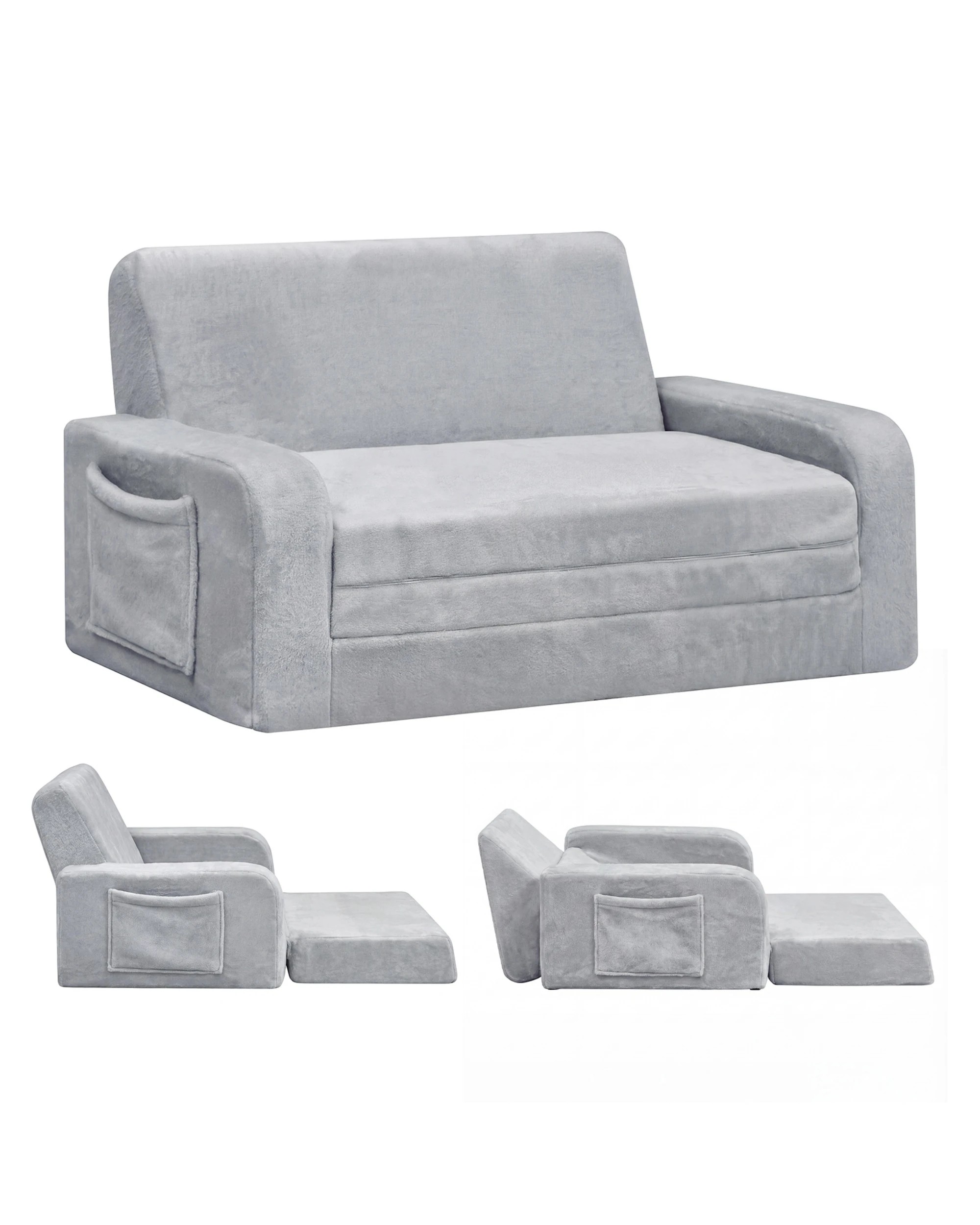 1 ADVWIN 3-in-1 Kids Loveseat Sofa Toddler Couch Chair & Lounger - Grey, 1 of 10