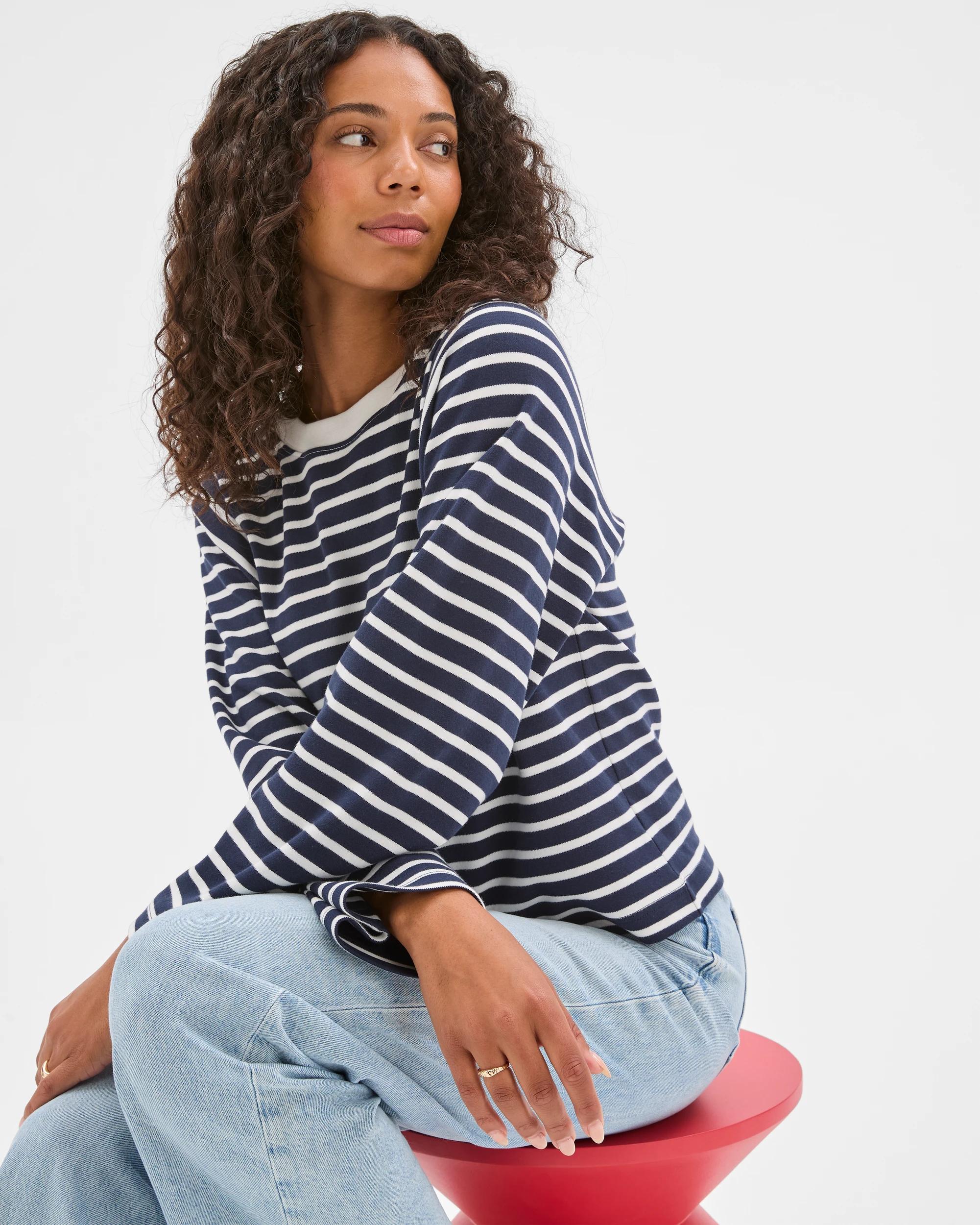 3 Target Woman Australian Cotton Long Sleeve Spliced Top INK NAVY/BRILLIANT WHITE, 3 of 7