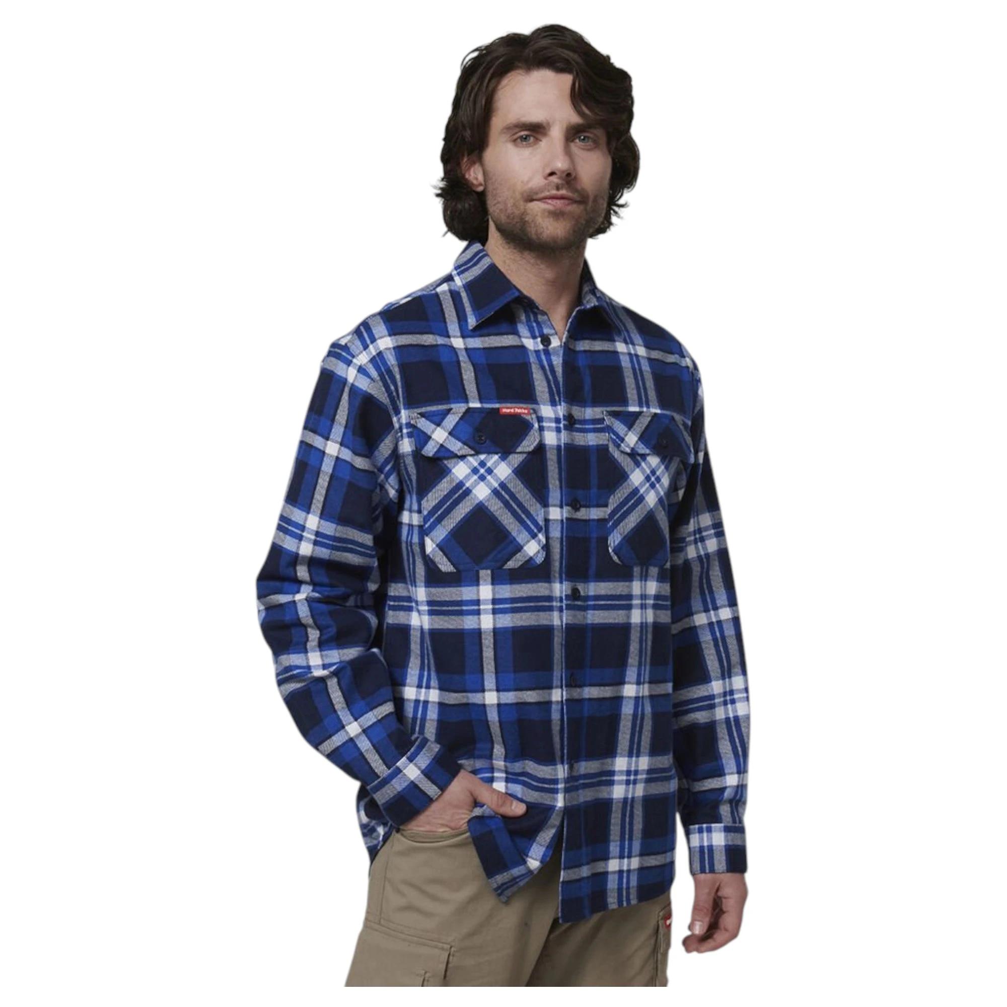 5 Hard Yakka Mens Long Sleeve Check Flannel Shirt Blue Check, 5 of 8