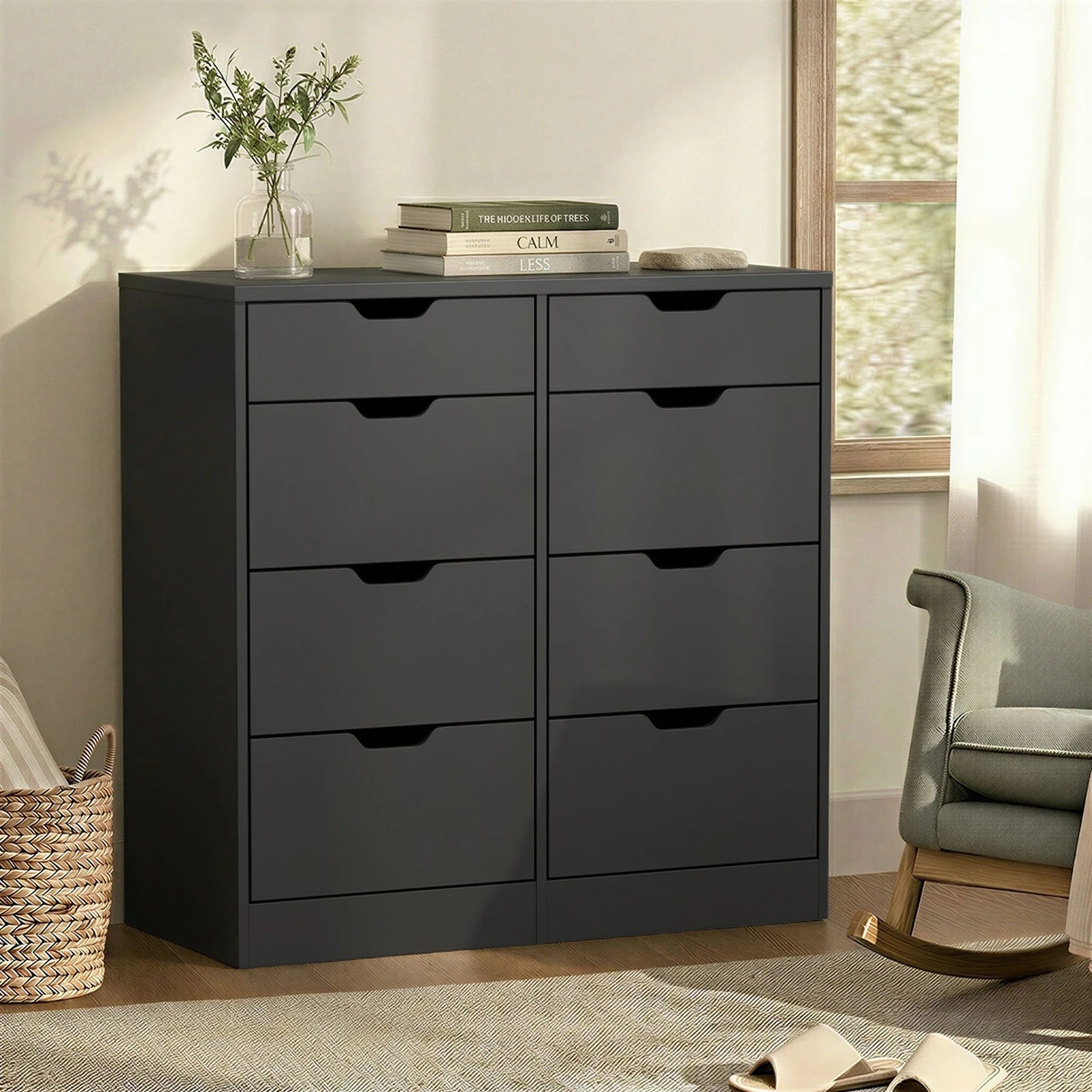 4 Oikiture 8 Chest of Drawers Tallboy Cabinet Dresser Bedroom Storage - Black, 4 of 8
