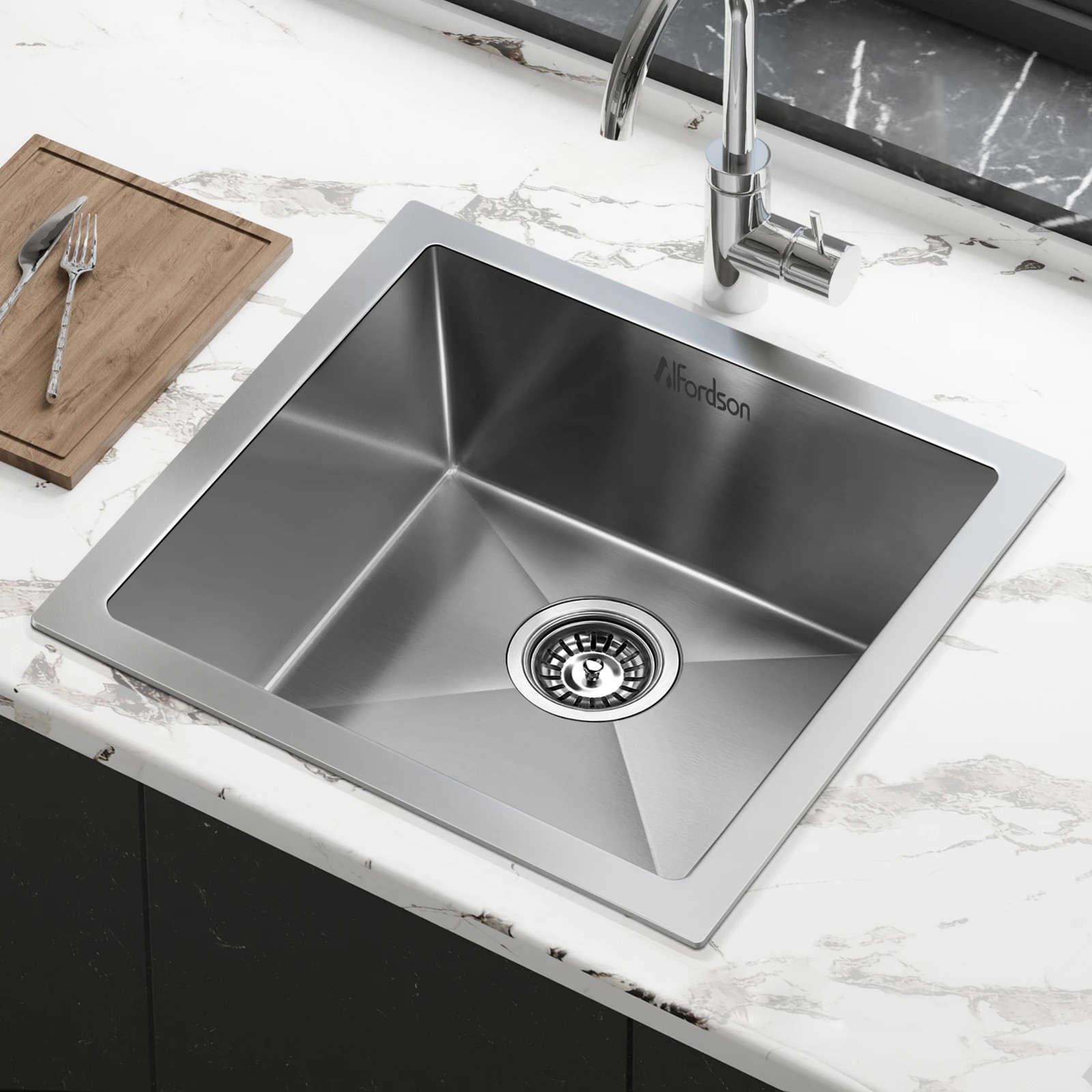 2 Alfordson Kitchen Sink 44x44cm Stainless Steel Basin Single Bowl - Silver, 2 of 8