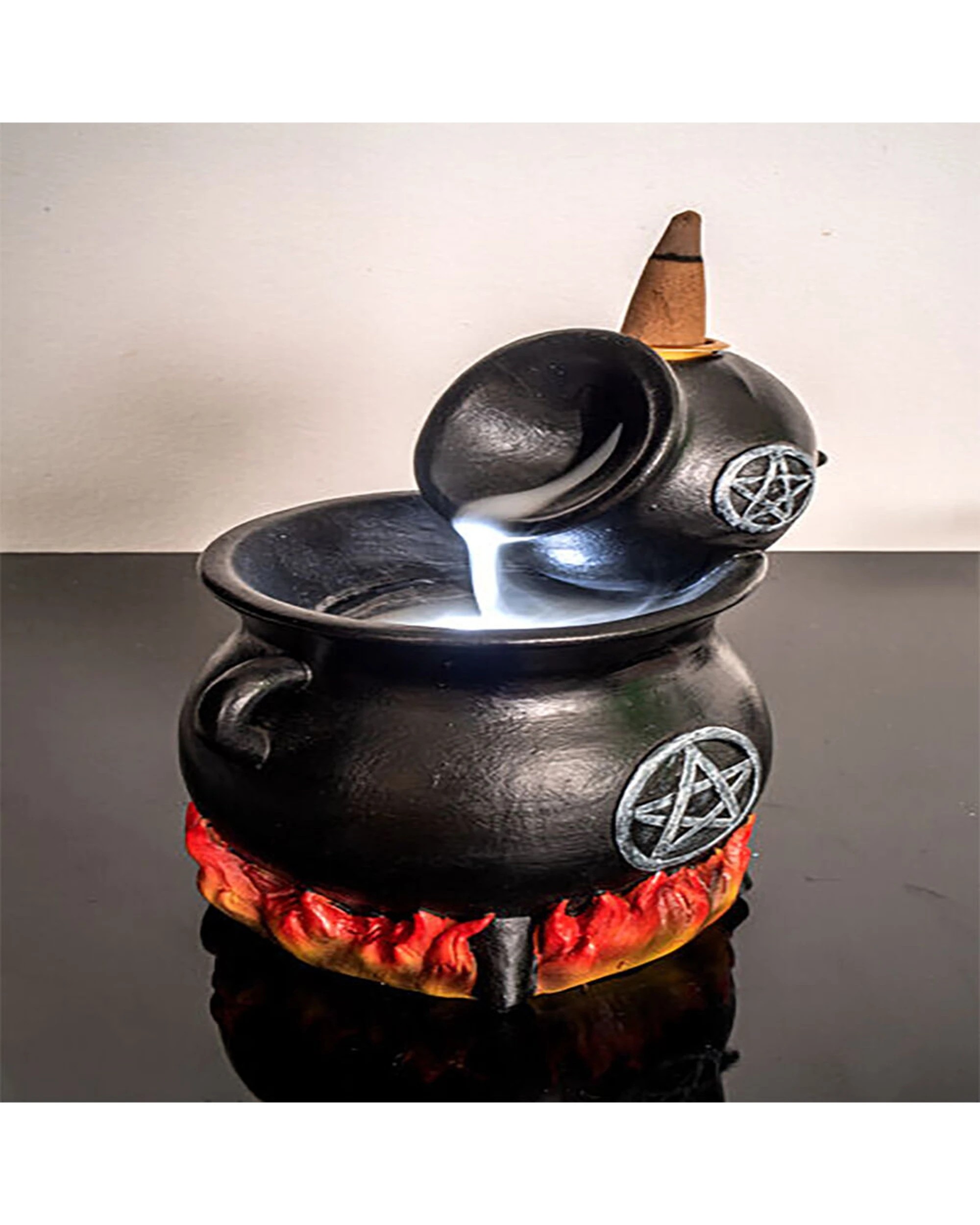 6 MDI 2PK LED Backflow Incense Burner Cauldron Pot Witchy Decor 13.5x15.5cm - Black, 6 of 6