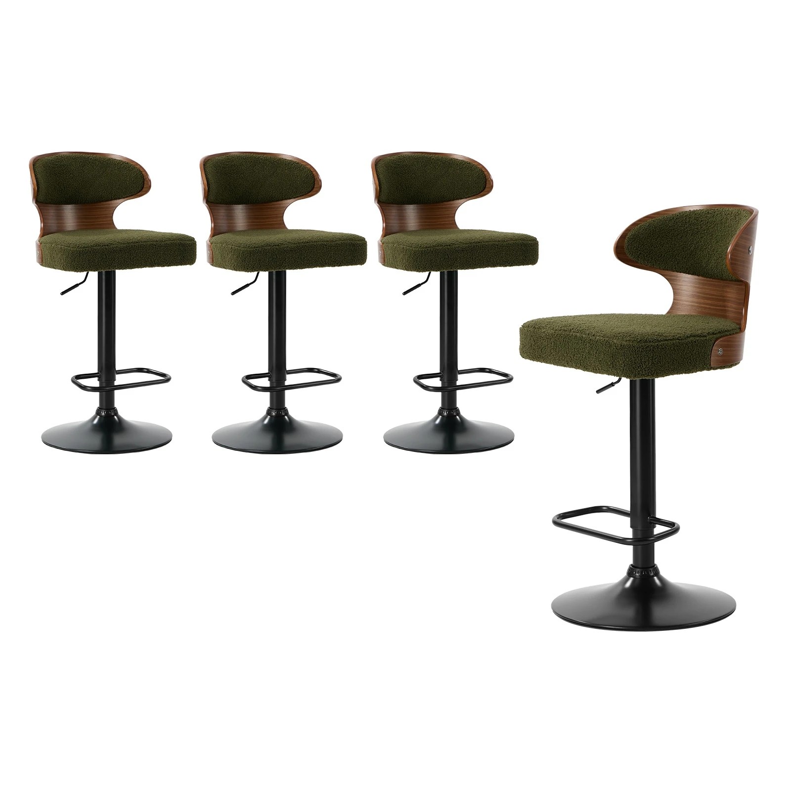 1 Oikiture 4x Bar Stools Kitchen Gas Lift Swivel Chairs Stool - Green, 1 of 9