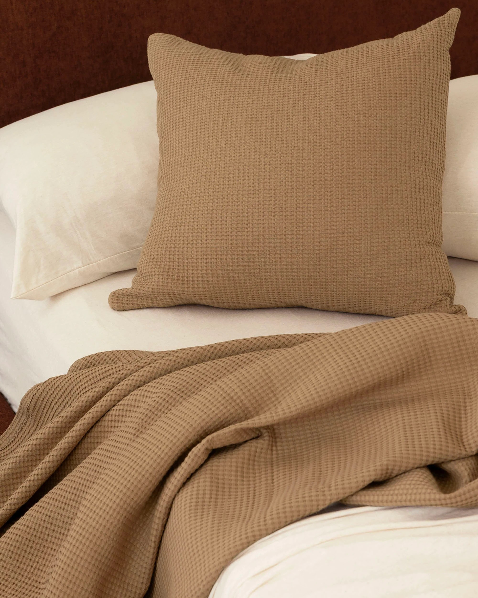 4 Bambury Milo Cotton Soft Waffle TexturedSquare Cushion Chai - Brown, 4 of 5