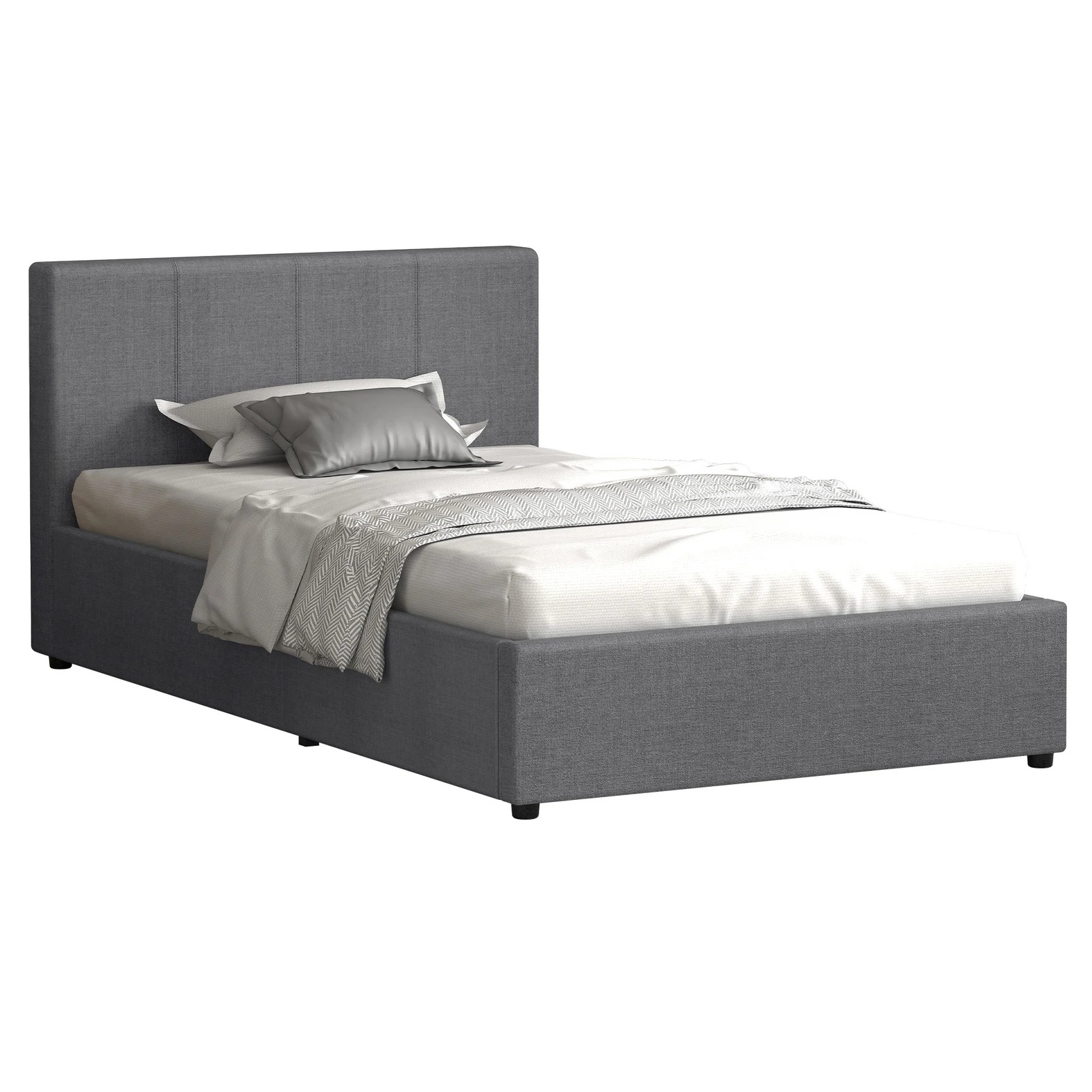 1 Alfordson Bed Frame Single Size Gas Lift Storage Base Fabric Tricia - Grey, 1 of 10