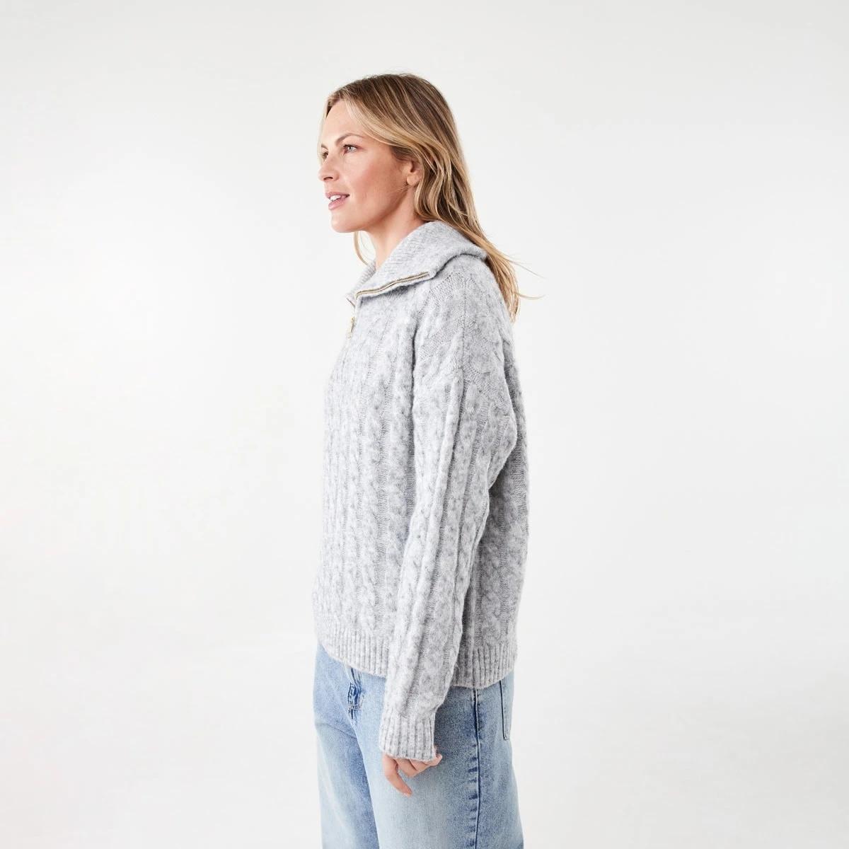 2 Zip Neck Jumper Grey Marle, 2 of 5