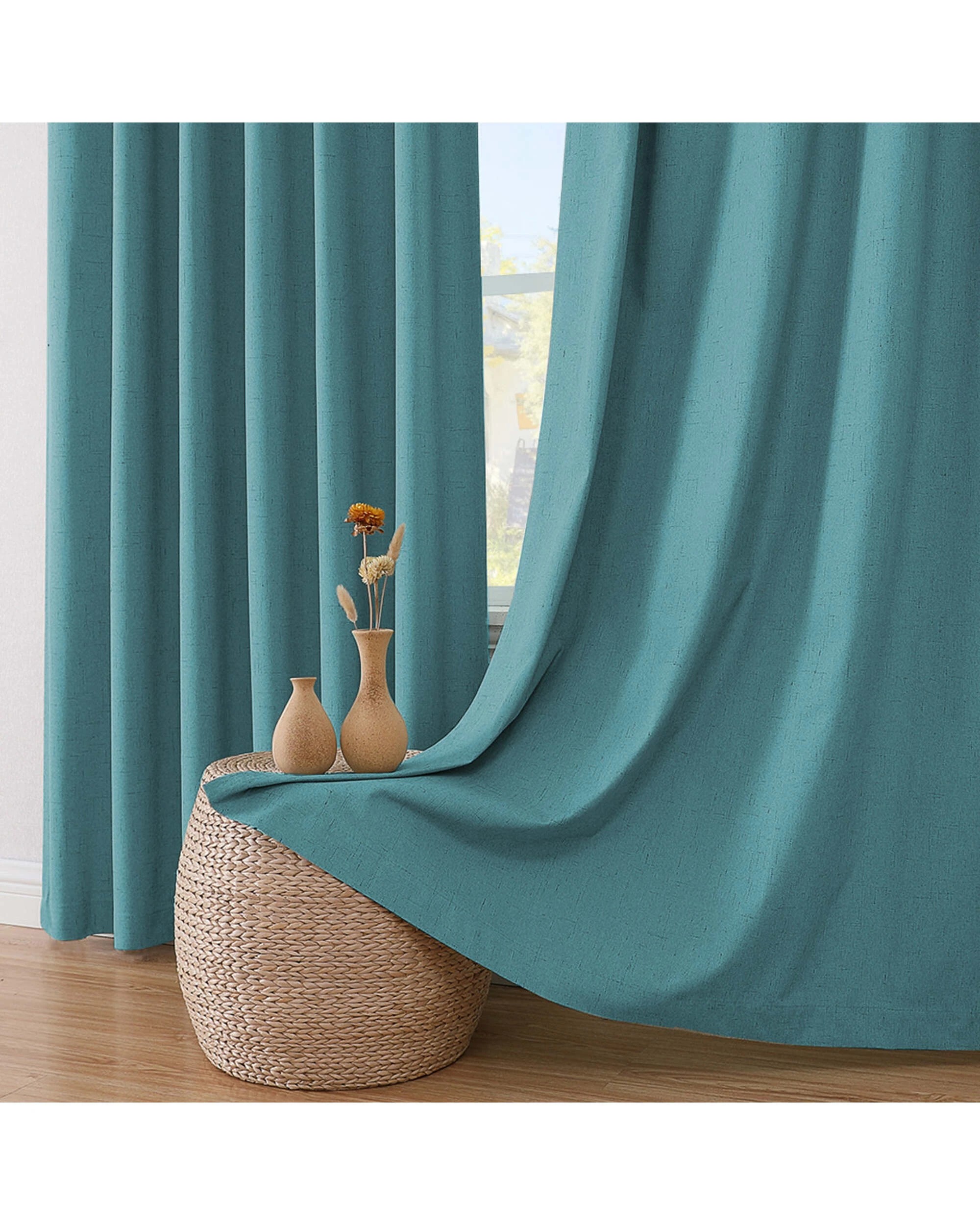 2 Smarcute Wide Blockout Faux Linen Grommet Curtain - 254x213cm - Blue, 2 of 5