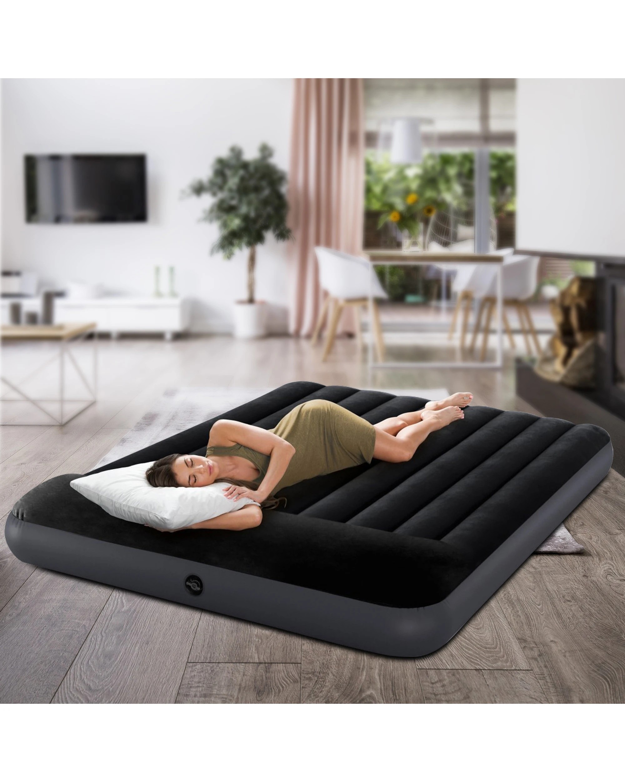 2 Intex Dura Beam Classic Inflatable Queen Airbed Mattress with Pillow Rest - Black, 2 of 10