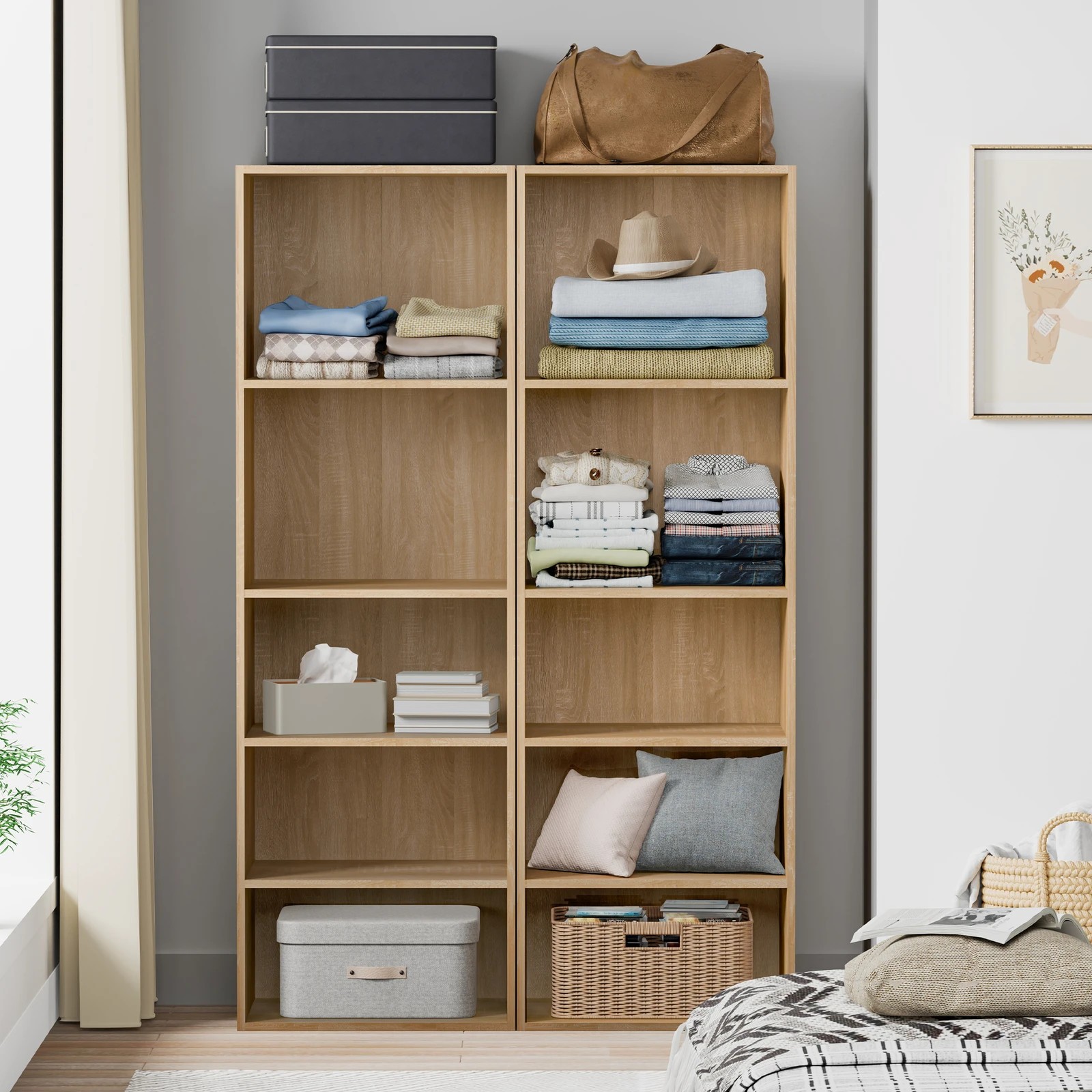 9 Alfordson Wardrobe 5 Shelves Clothes Storage Cabinet - Oak, 9 of 10