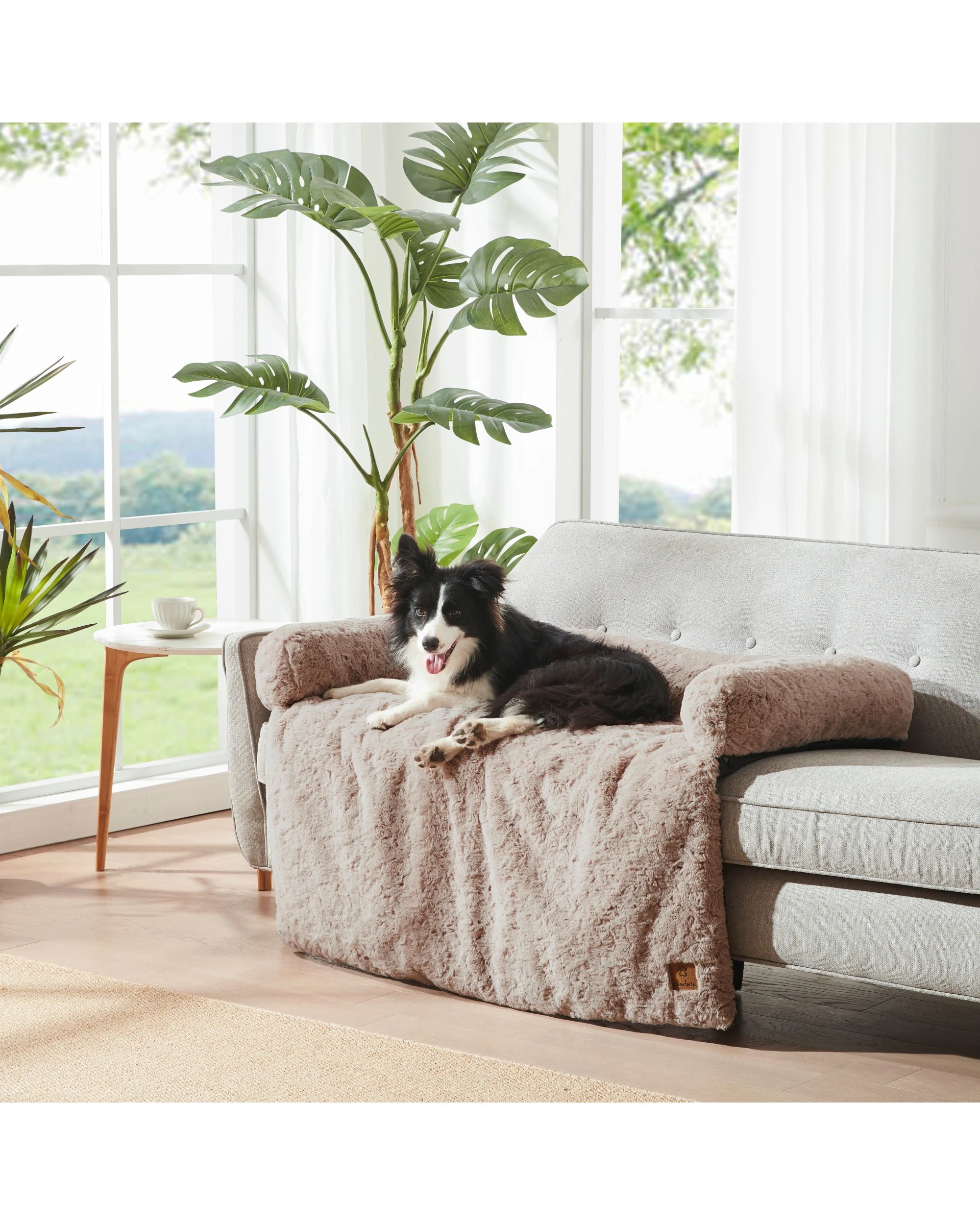 1 Charlie's VIP Lush Faux Fur Bolster Sofa Protector Calming Dog Bed Large - Natural, 1 of 8