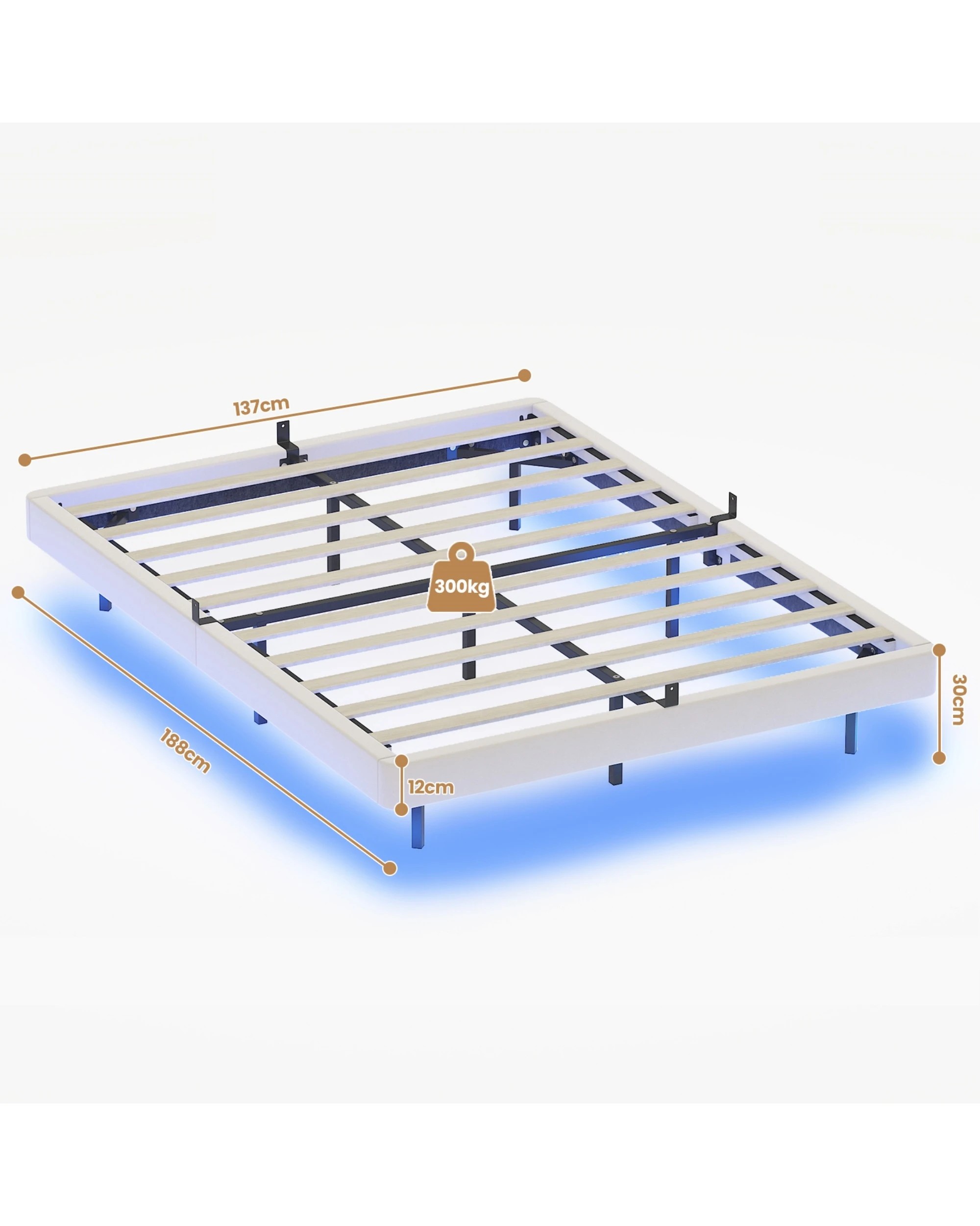 3 Advwin Bed Frame Double Size PU Leather Wooden Frames Mattress Base Platform - Beige, 3 of 10