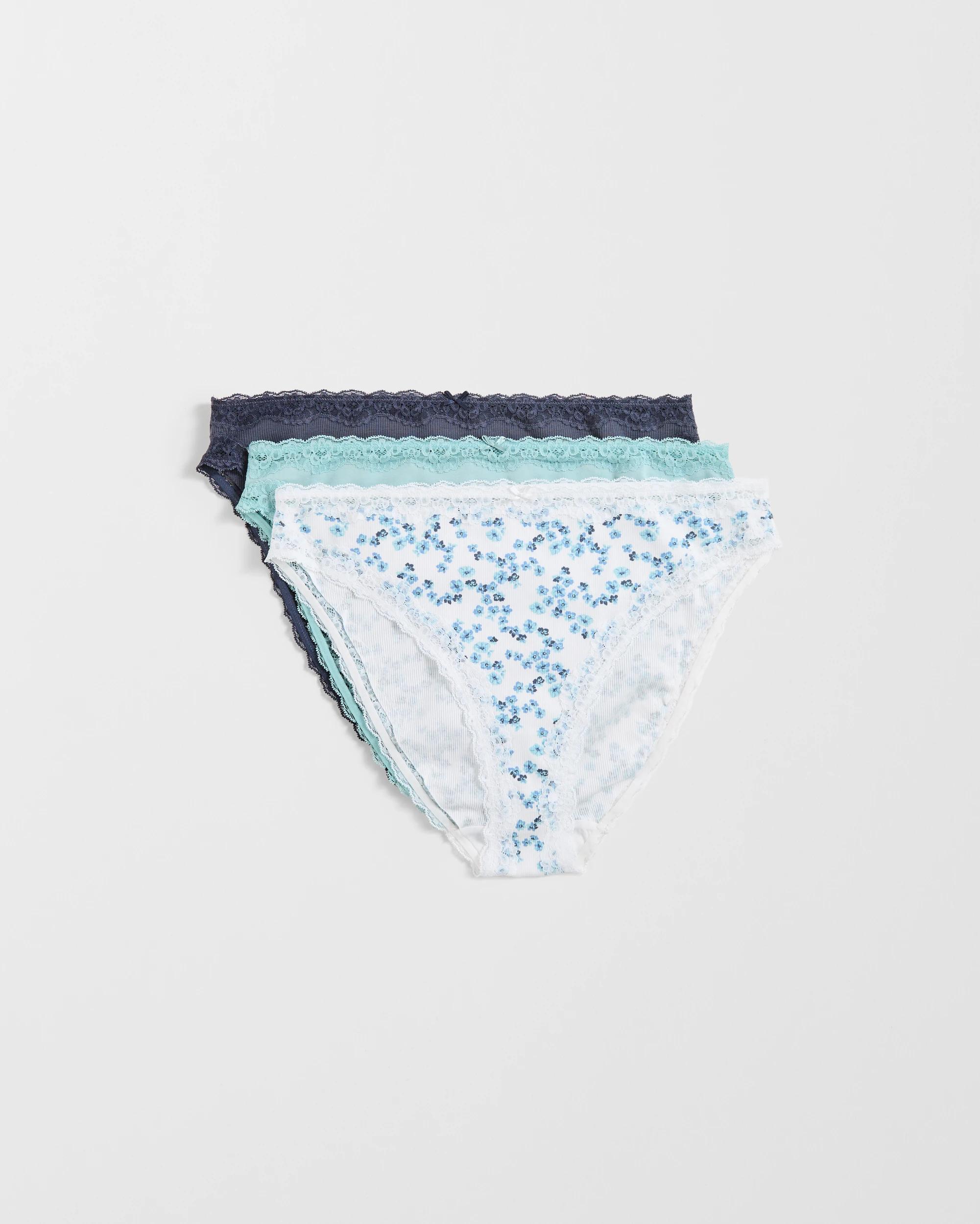1 Target Woman Australian Cotton Blend 3 Pack High Cut Briefs WINTER BLUE/STERLING BLUE/GARDENIA FLORAL, 1 of 4