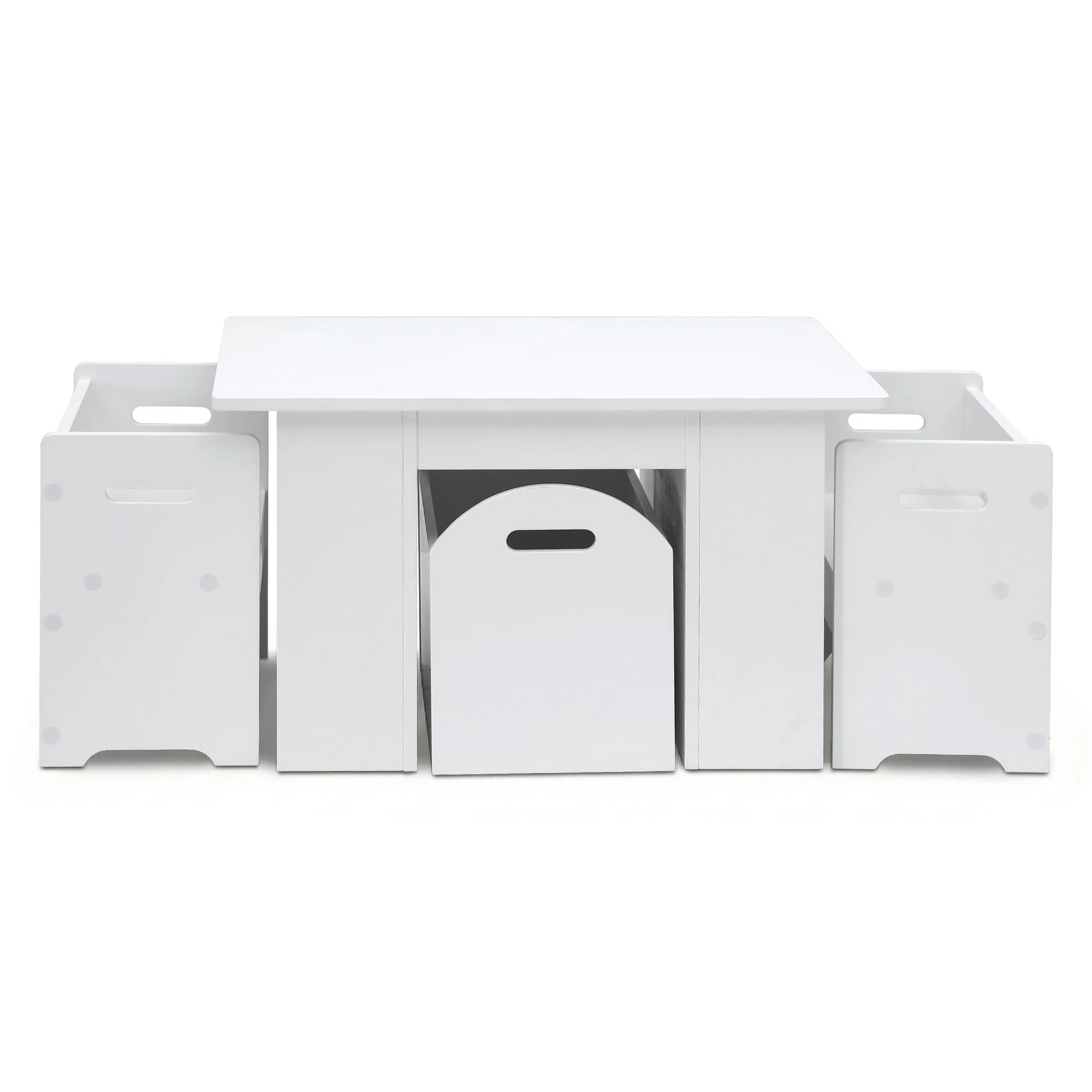 3 Keezi 3PCS Kids Table and Chairs Set Storage Toys Play Activity Desk - White, 3 of 6