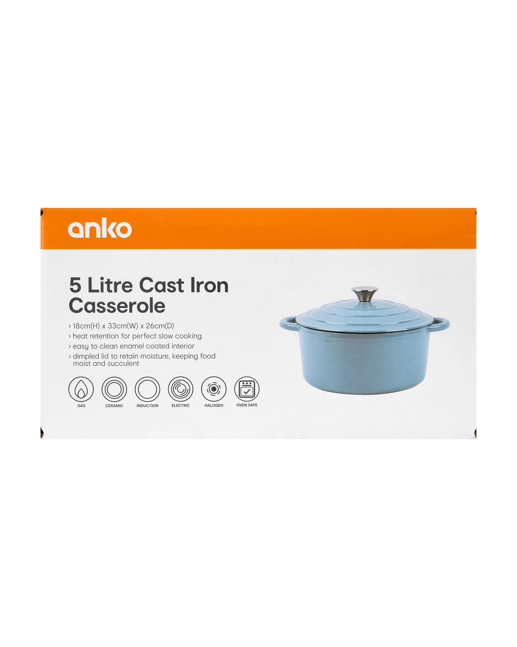 6 5L Cast Iron Casserole - Light Blue, 6 of 6