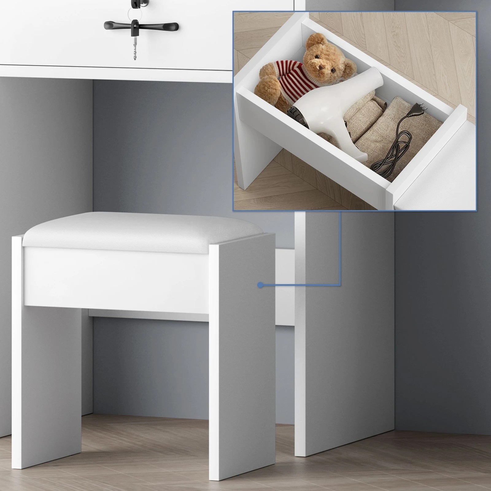 6 Alfordson Dressing Table Stool Set Makeup Mirror Vanity Desk Drawers - White, 6 of 10