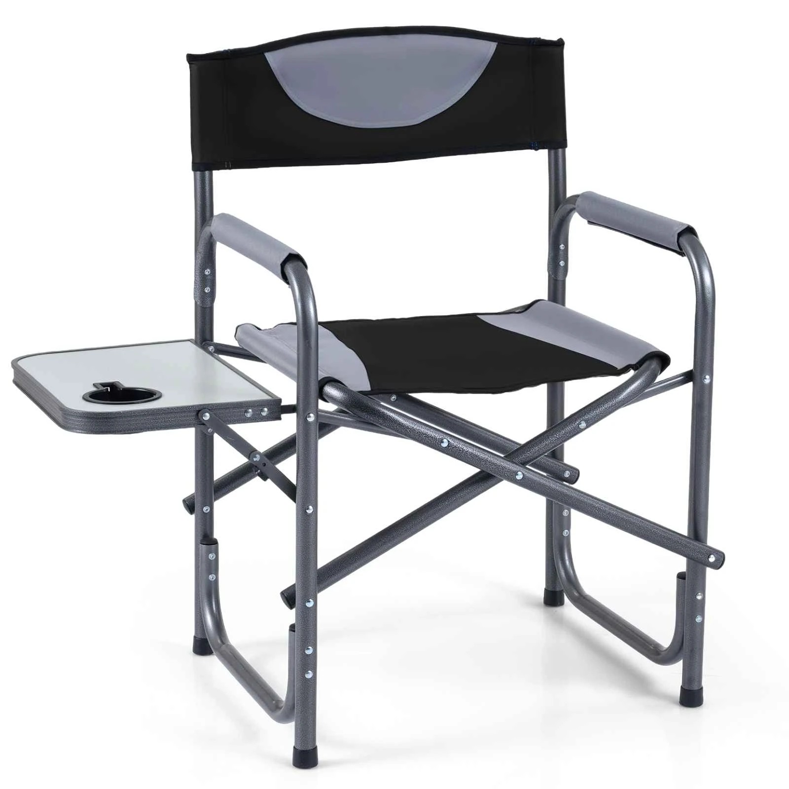 1 Costway Folding Camping Chair Portable Directors Chair Hiking Chair w/Side Table - Black, 1 of 1
