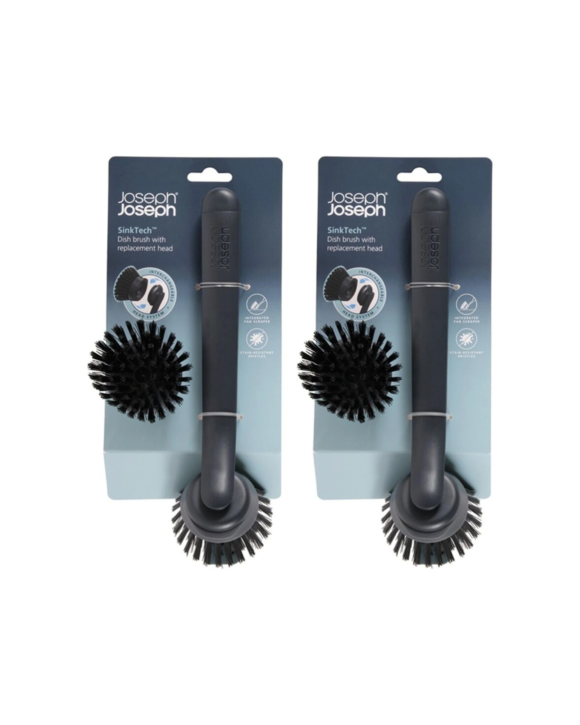 1 Joseph Joseph SinkTech Dish Brush 2PK With Replacement Pan Scraper Graphite - Grey, 1 of 7