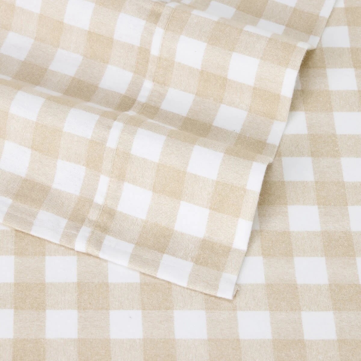 4 Gingham Cotton Flannelette Sheet Set - Queen Bed, Tan, 4 of 8