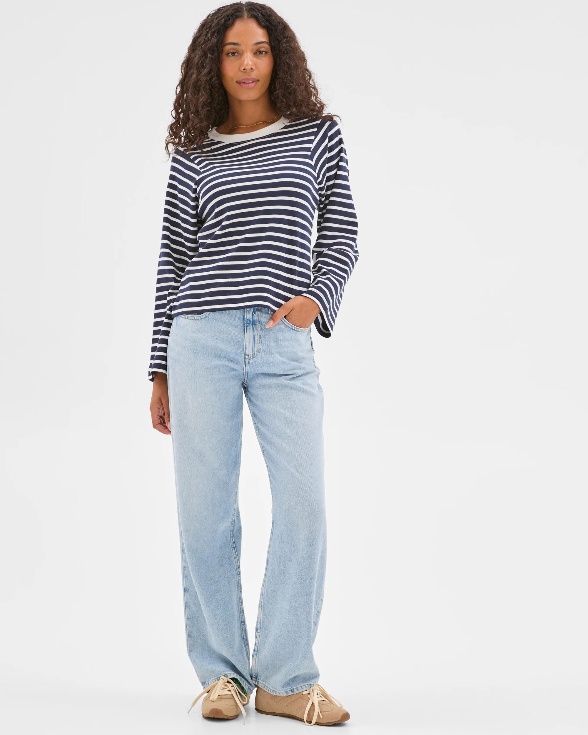 1 Target Woman Australian Cotton Long Sleeve Spliced Top INK NAVY/BRILLIANT WHITE, 1 of 7