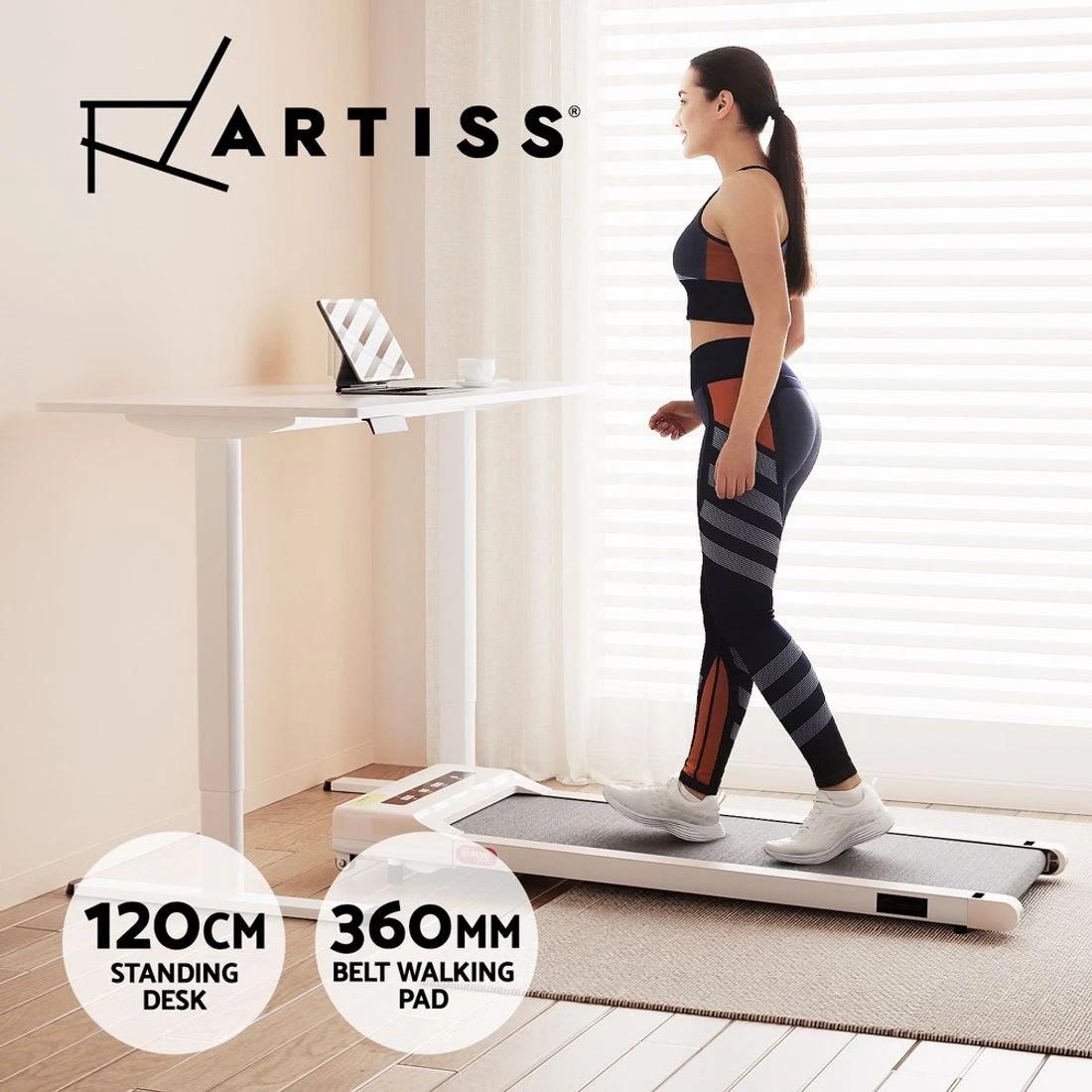 3 Artiss Treadmill with 120cm Automatic Standing Desk Electric Walking Pad - White, 3 of 7