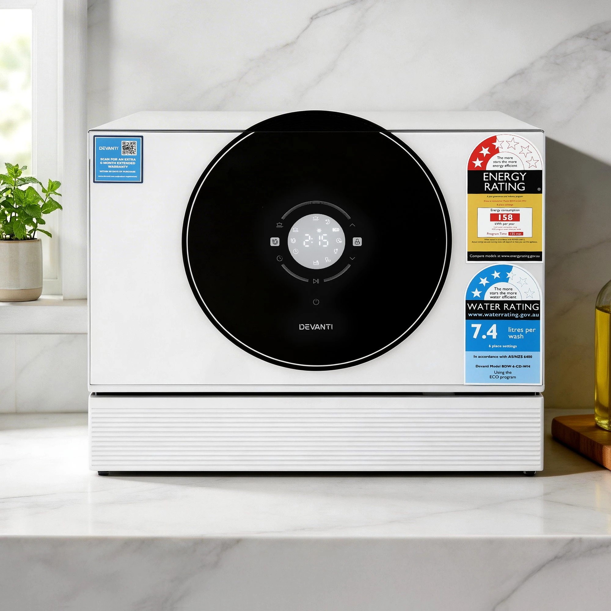 8 Devanti 6 Place Setting Benchtop Dishwasher - White, 8 of 8