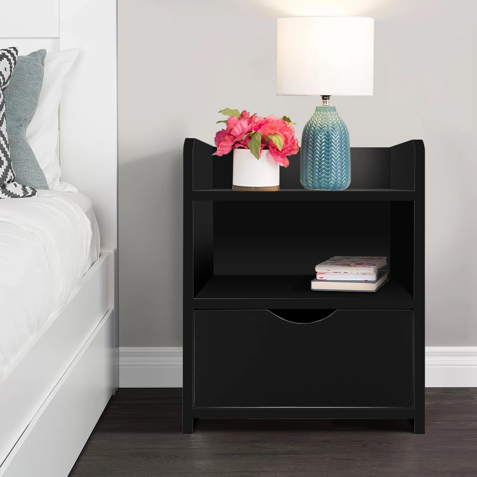 6 Alfordson 2x Bedside Table Nightstand Storage Cabinet Side End Drawers - Black, 6 of 6