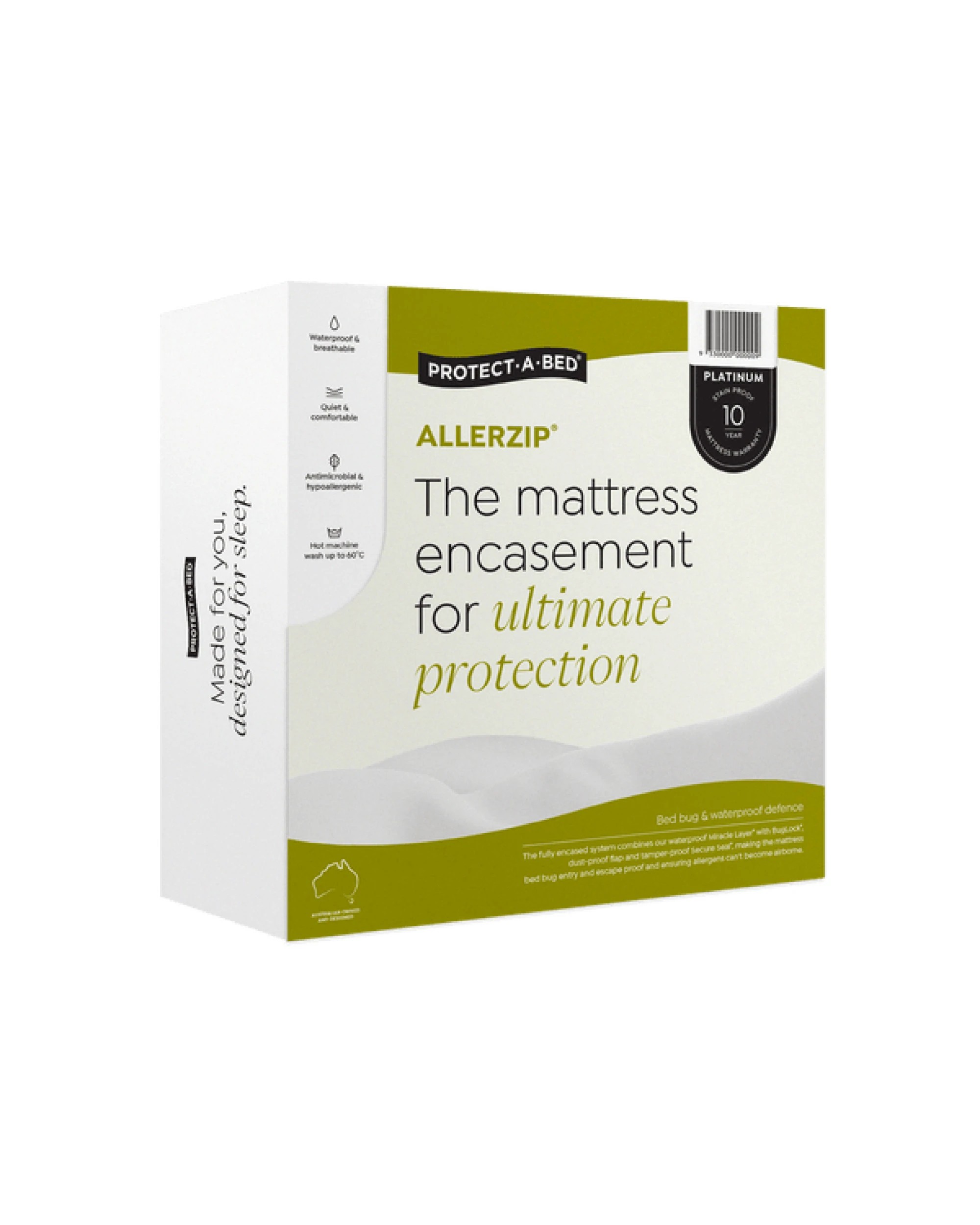1 Protect A Bed Allerzip Fully Encased Waterproof Mattress - King Single Bed - White, 1 of 6