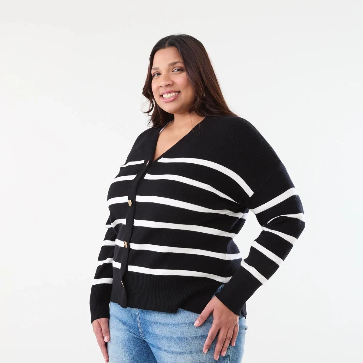 2 Curve Stripe Cardigan BLACK AND WHITE STRIPE, 2 of 5