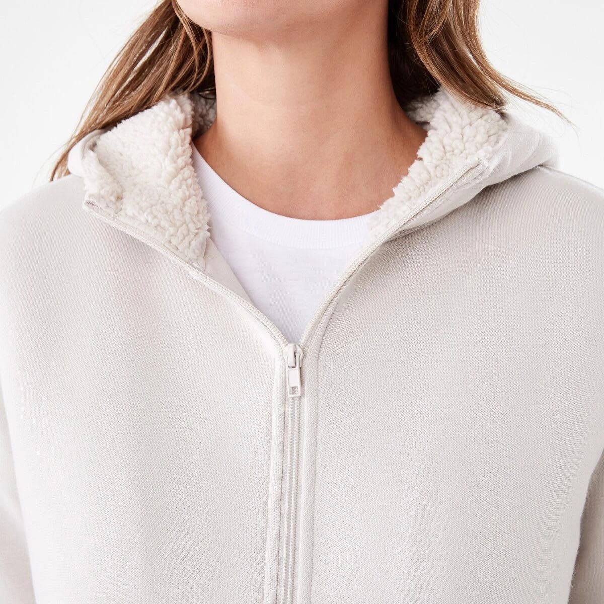 6 Long Sleeve Sherpa Zip Through Hoodie Nat Beige, 6 of 7