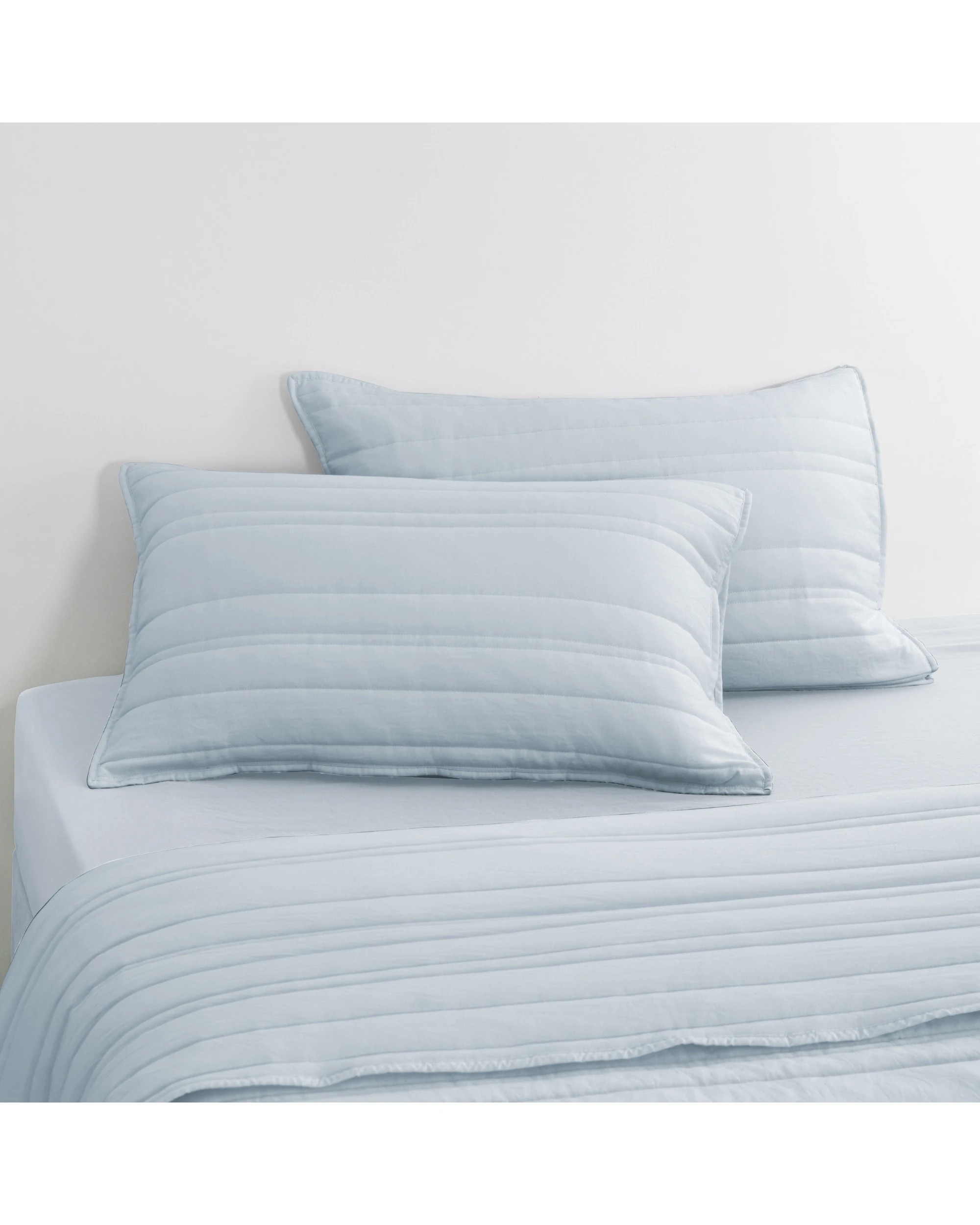 1 Dreamaker Superfine Washed Microfibre Stripe Quilted European Pillowcase Twin Pack - Ice Blue, 1 of 6