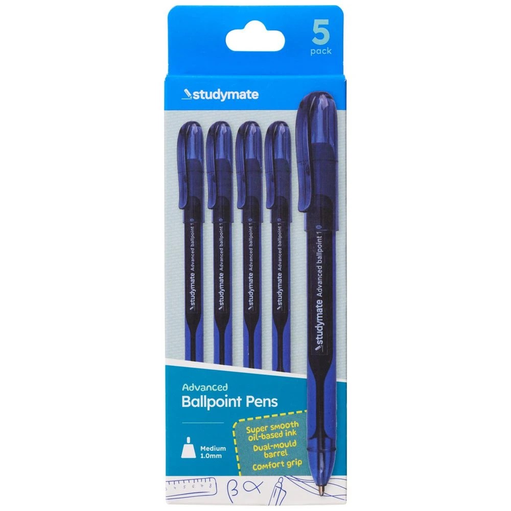 1 Studymate 1mm Semi-Gel Capped Ballpoint Pen Blue 5 Pack, 1 of 3