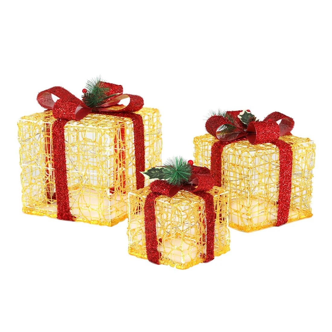 4 Jingle Jollys Christmas Lights Gift Box Set 3 PCS Set 48 LED Decorations - Gold, 4 of 7