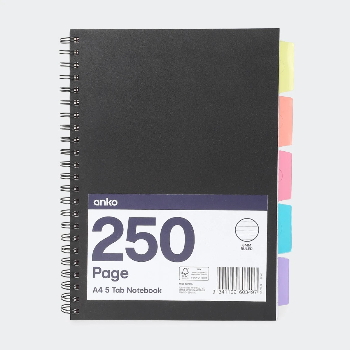 1 250 Page A4 5 Tab Notebook - Black, 1 of 5