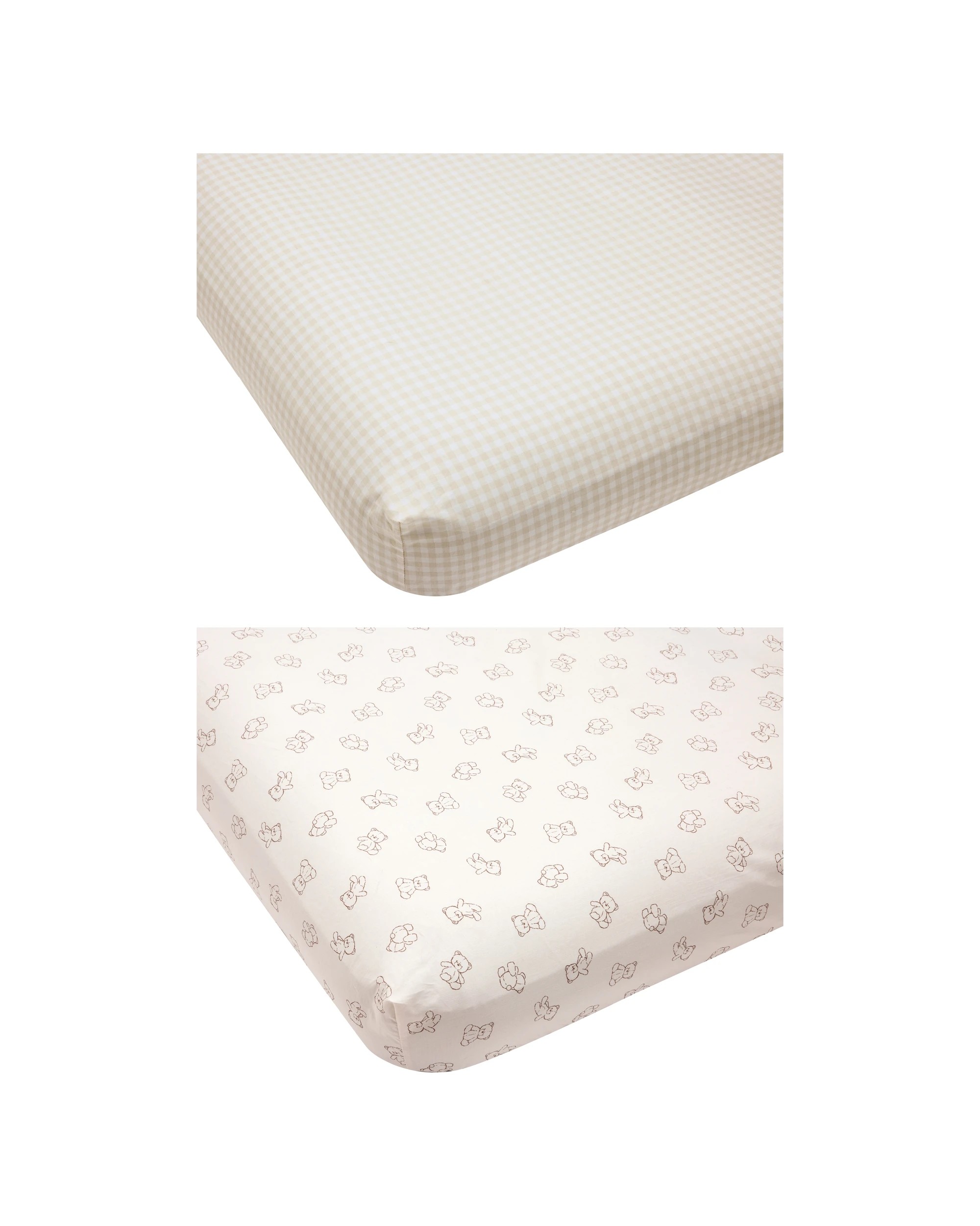 1 2 Pack 225 Thread Count Organic Cotton Fitted Cot Sheets - Bears and Checkered, 1 of 6